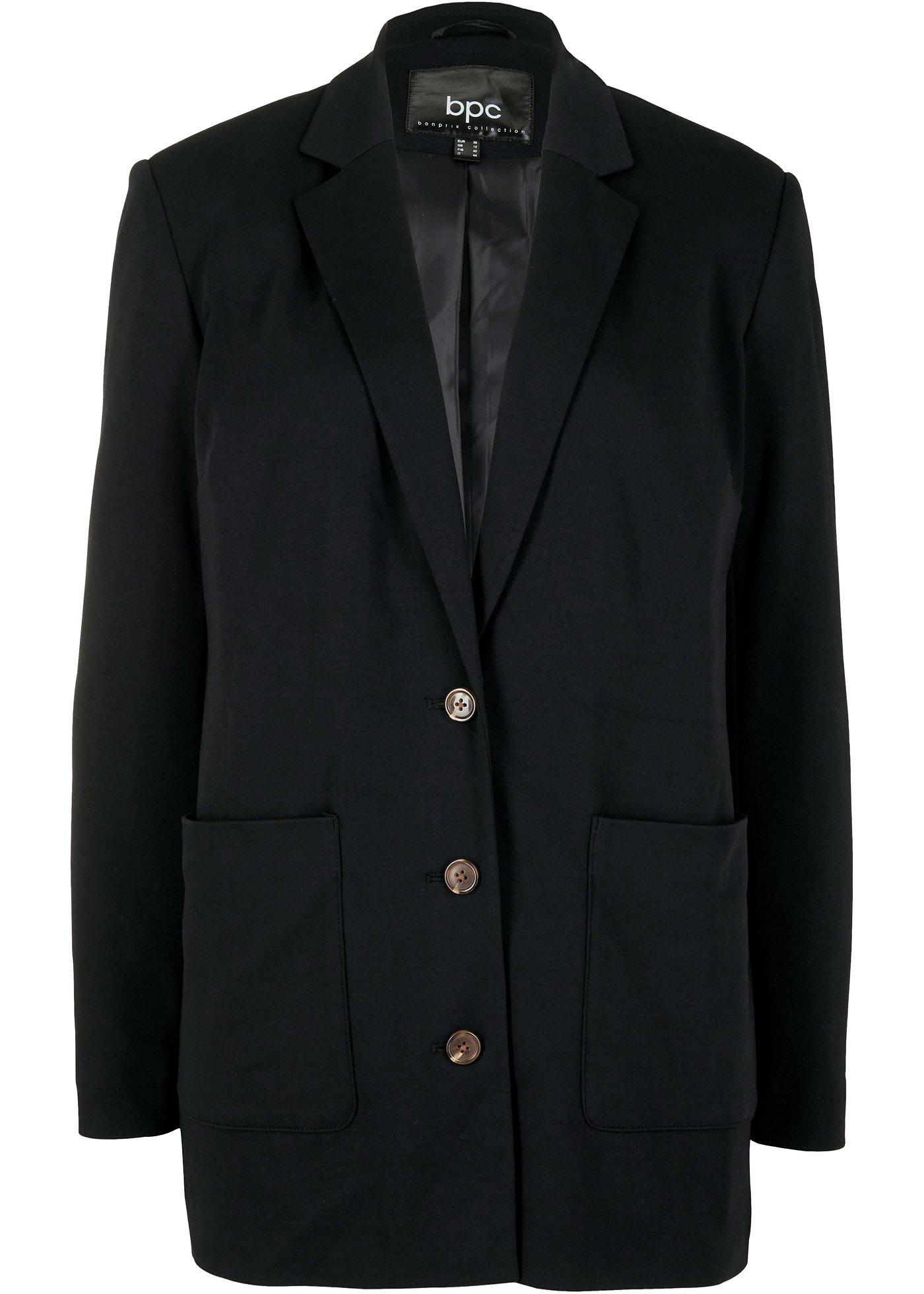 Blazer long en matière tissée avec fermeture bouton