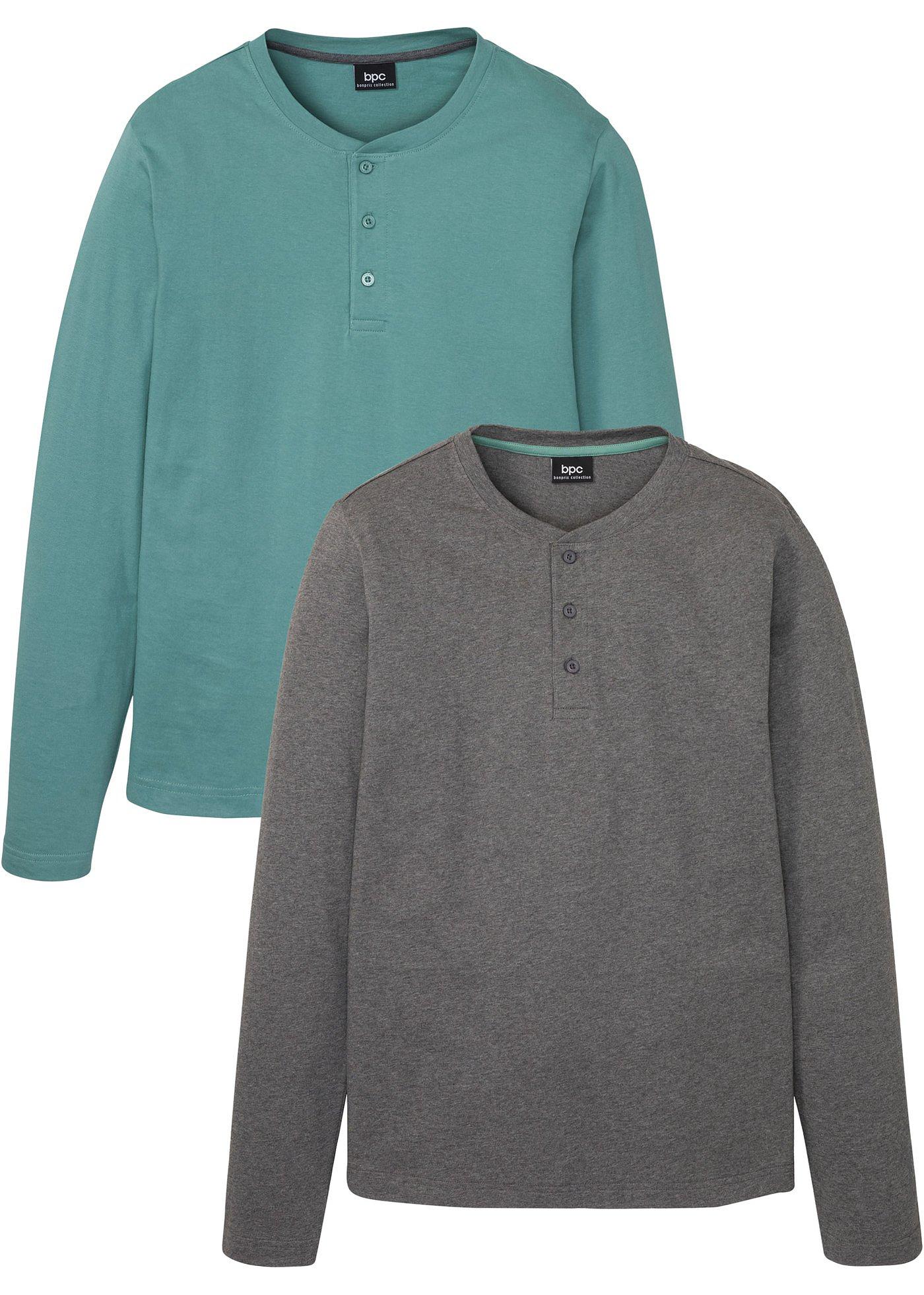 Lot de 2 T-shirts col Henley manches longues