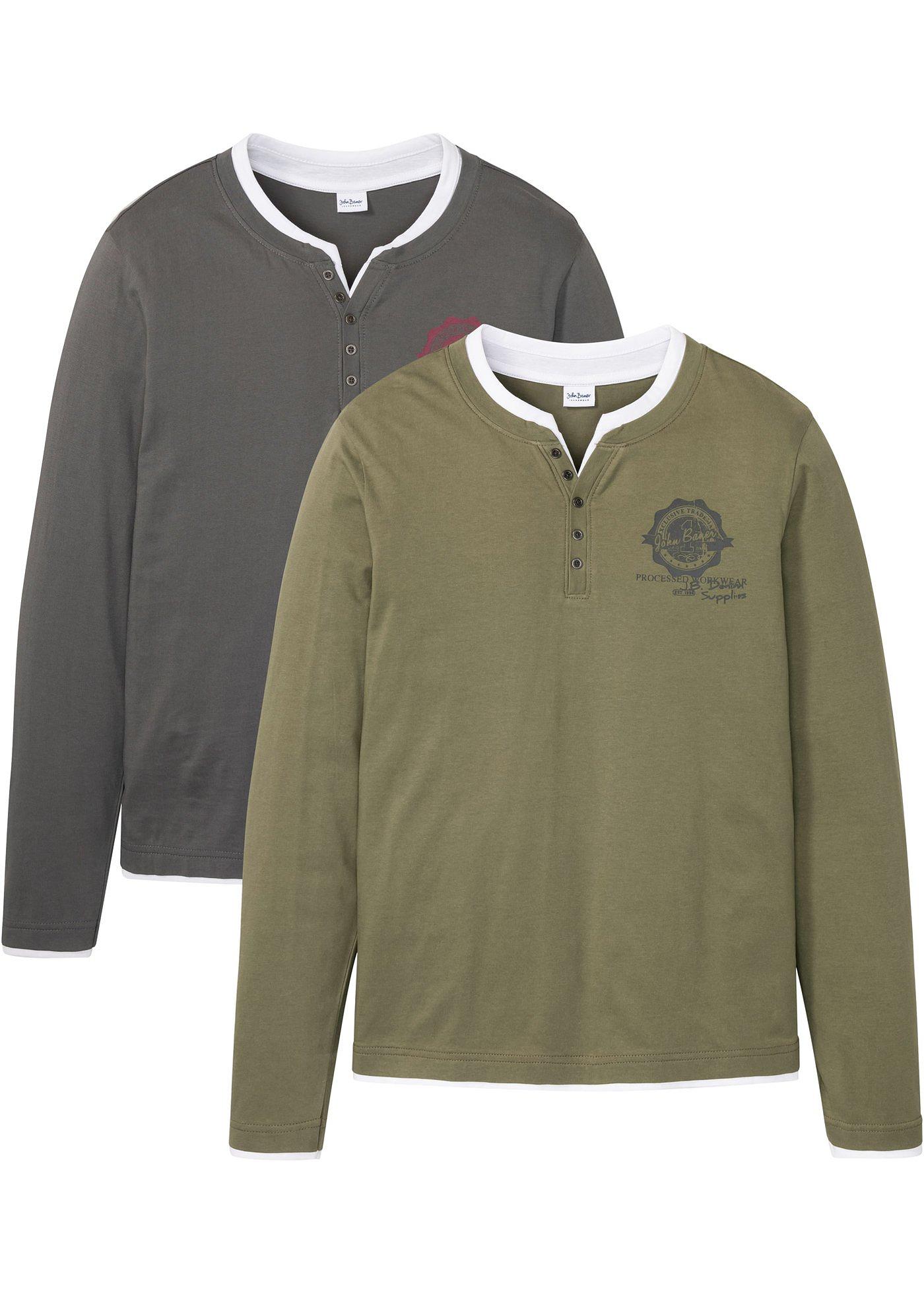 Lot de 2 T-shirts col Henley à manches longues