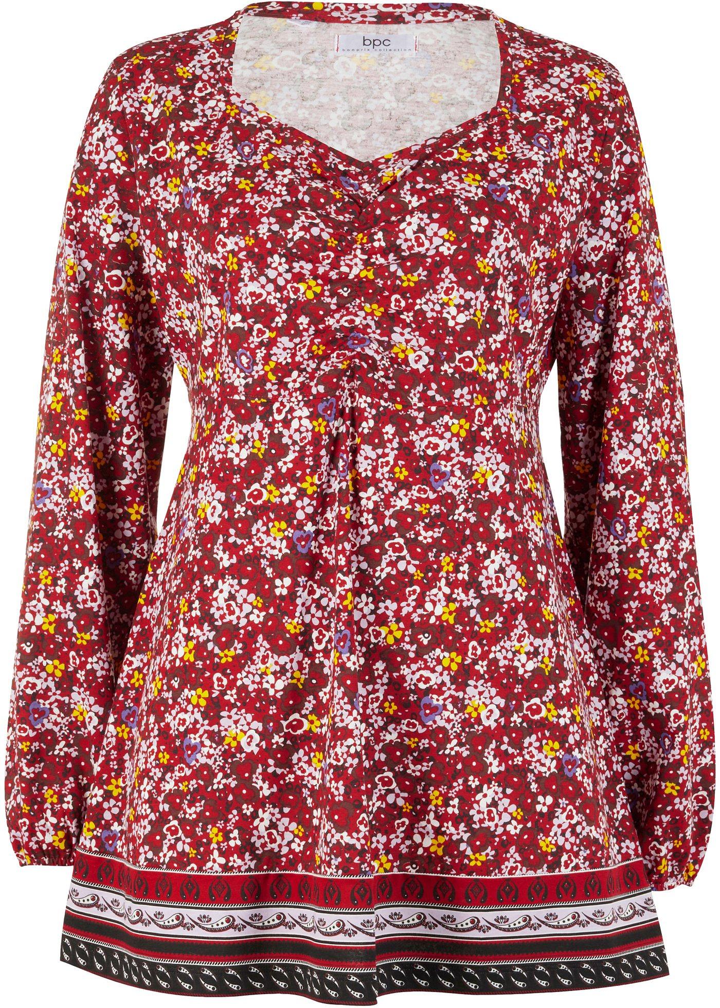 T-shirt long avec couture d'empiècement sous poitrine et fronces devant