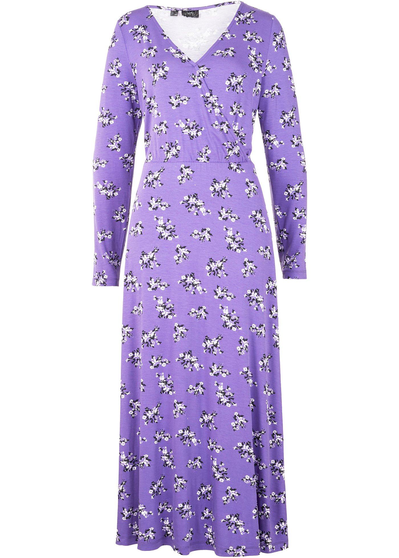 Robe longue imprimée en viscose, manches longues