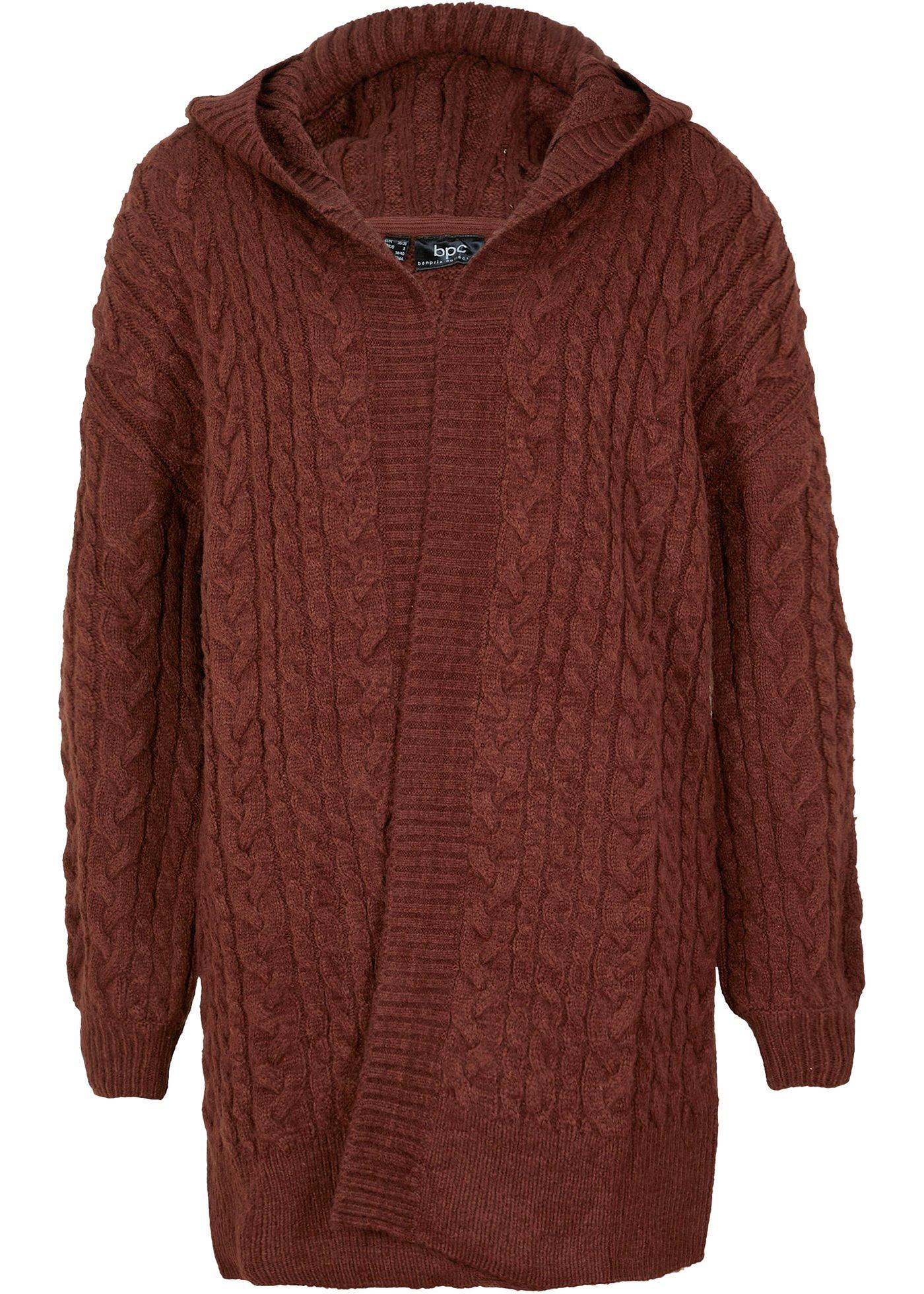 Gilet en maille avec motif torsadé et capuche