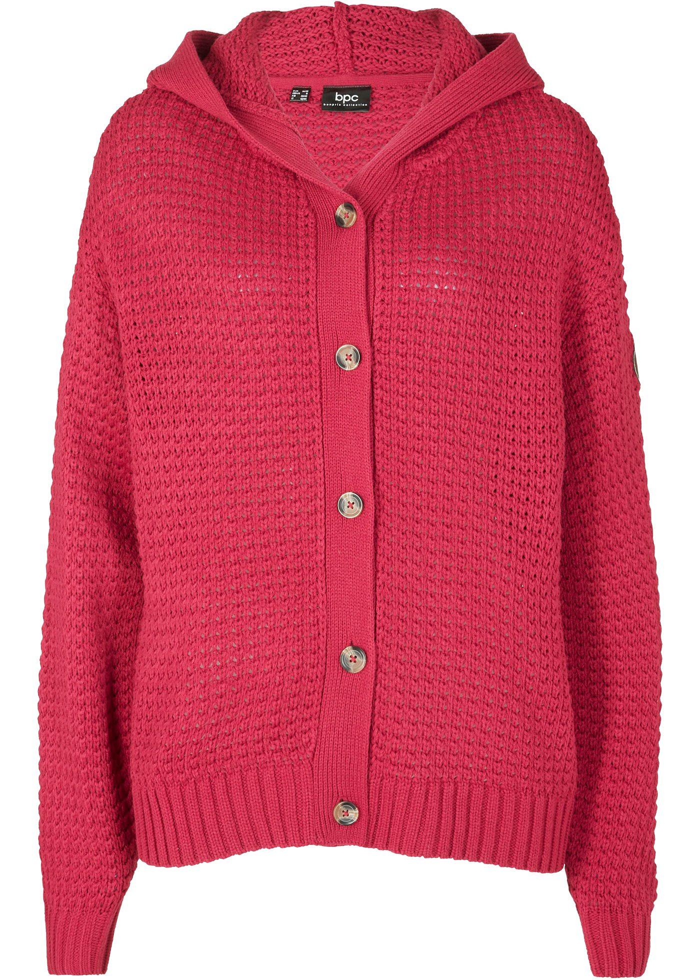 Veste en maille à gros boutons et capuche