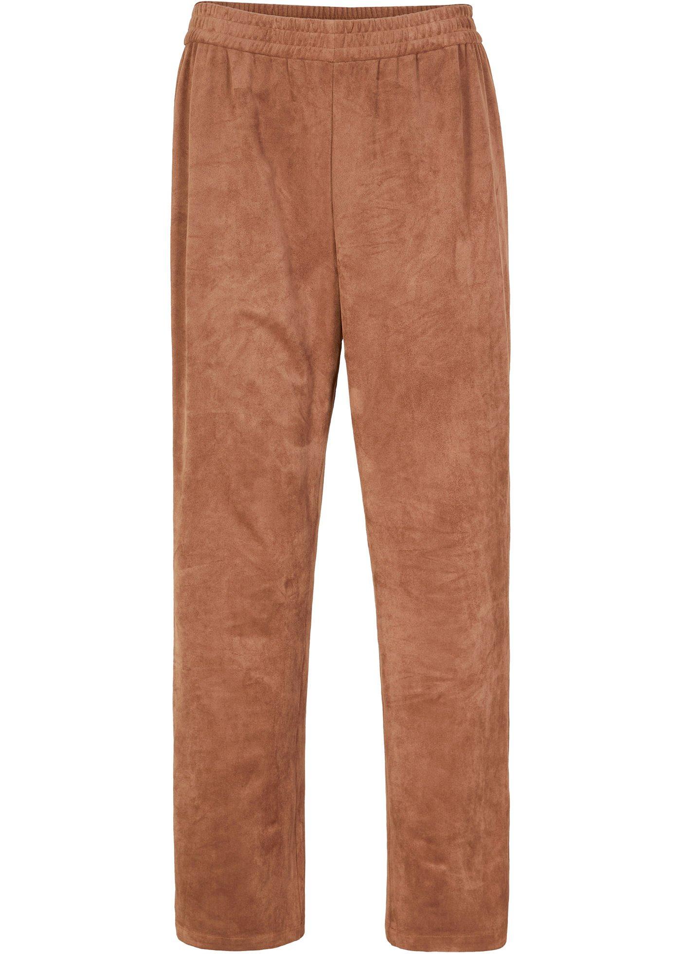 Pantalon en synthétique imitation cuir velours avec taille confortable, jambes larges