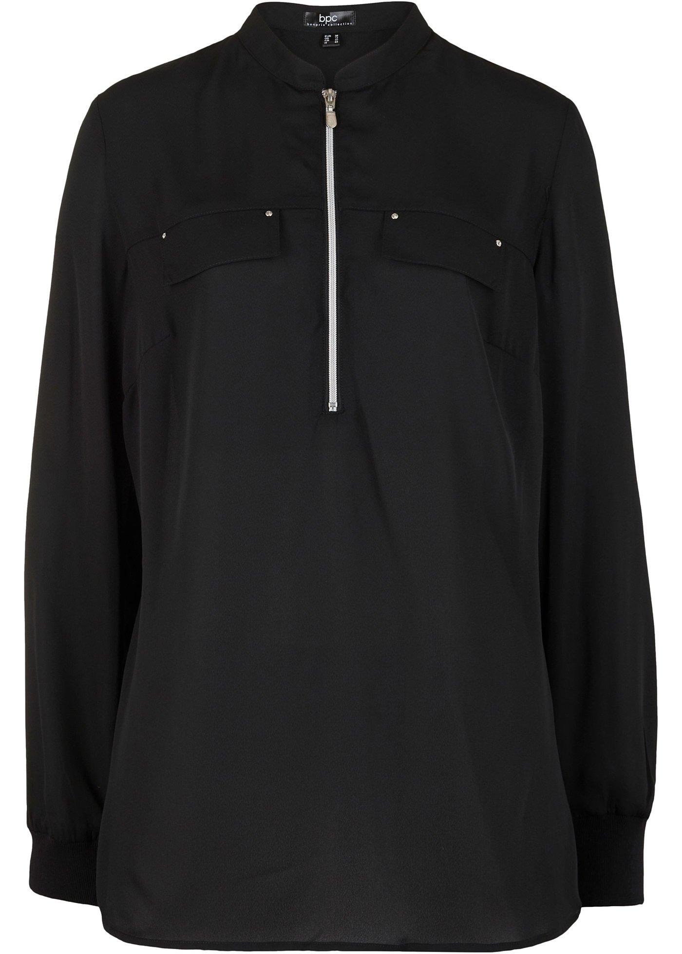 Blouse trapèze avec bords-côtes et zip