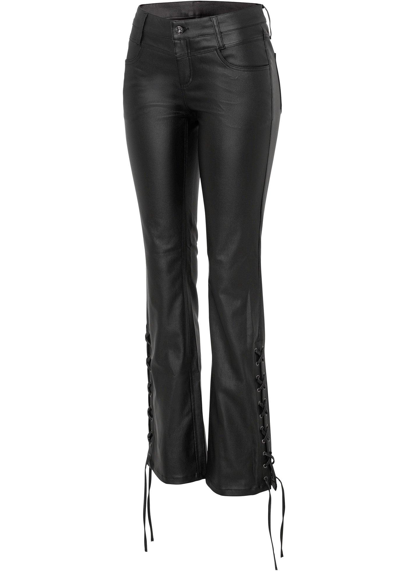 Pantalon évasé en synthétique imitation cuir avec laçage