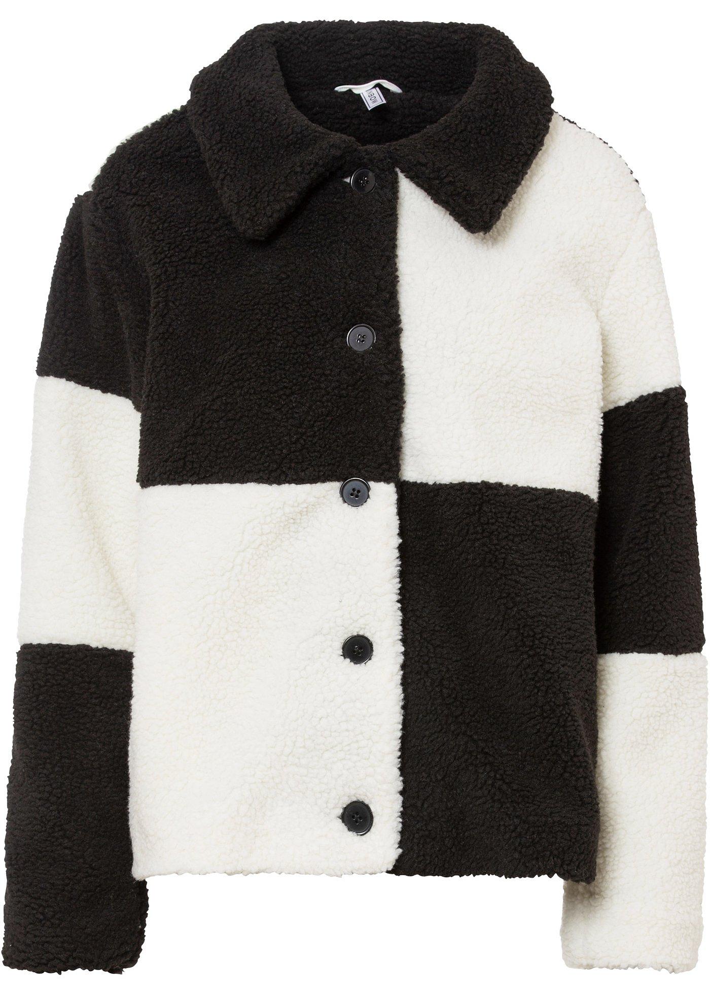 Veste en fourrure peluche avec color block