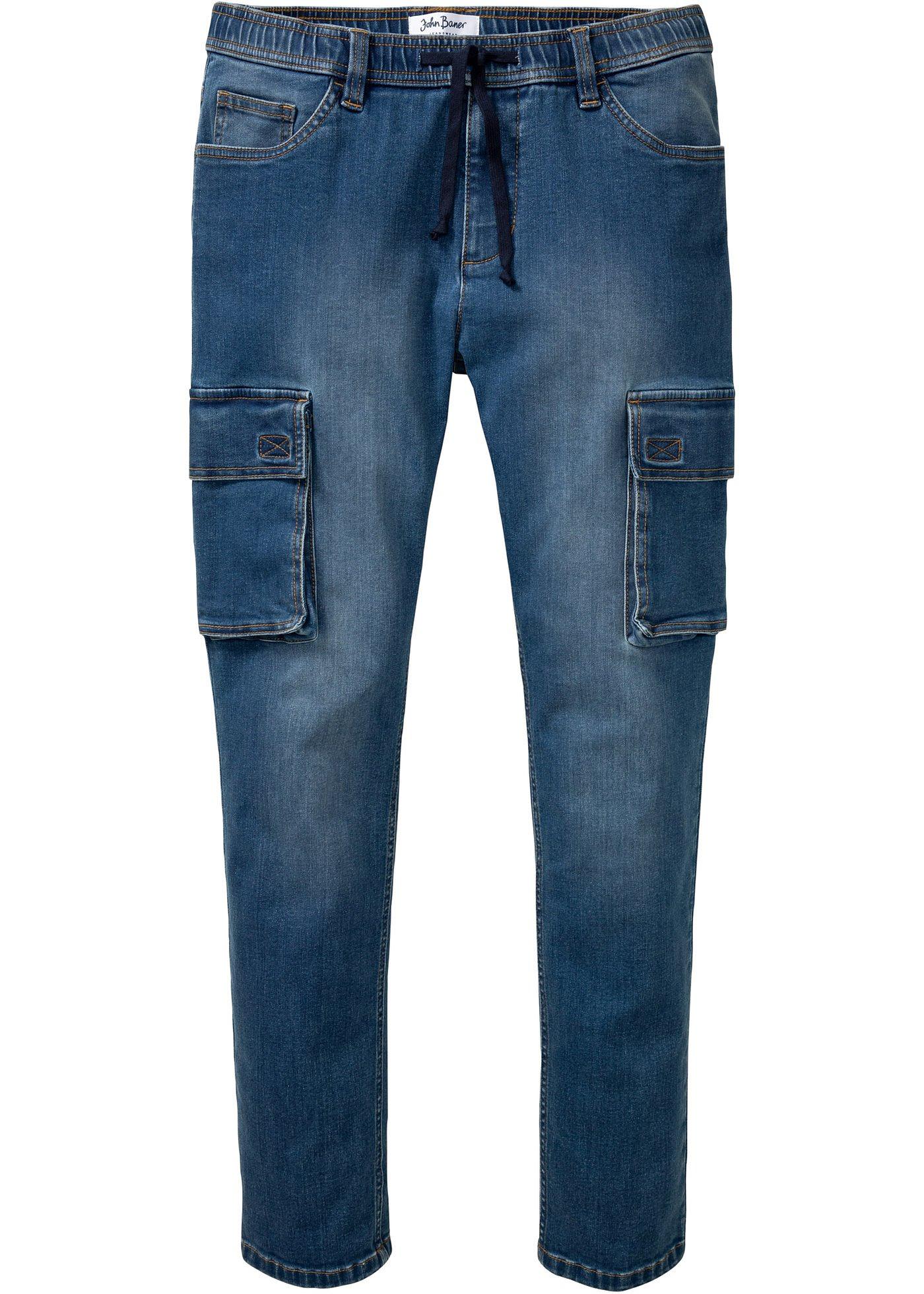 Jean thermo Regular Fit à taille extensible avec poches cargo, Tapered