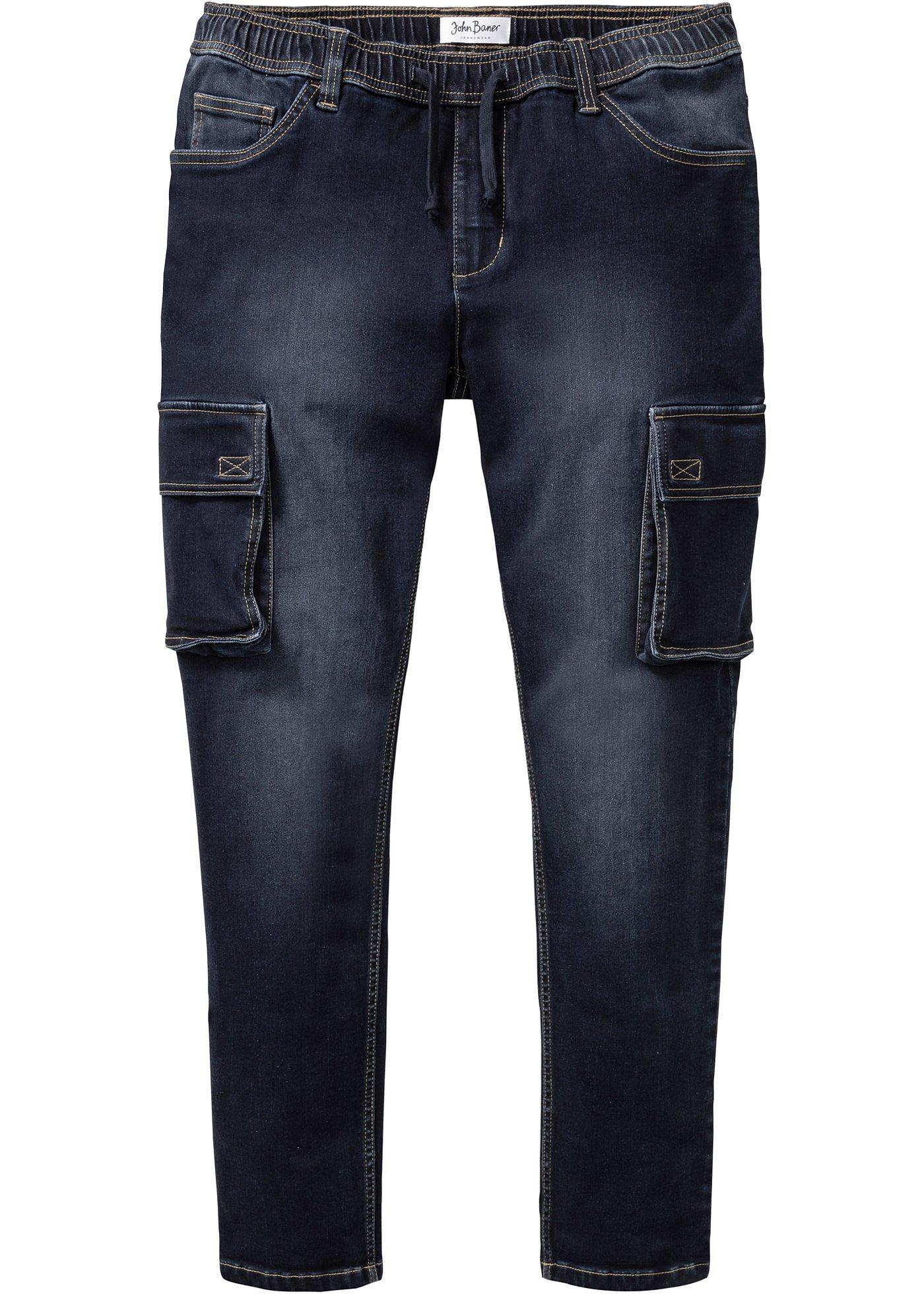 Jean thermo Regular Fit à taille extensible avec poches cargo, Tapered