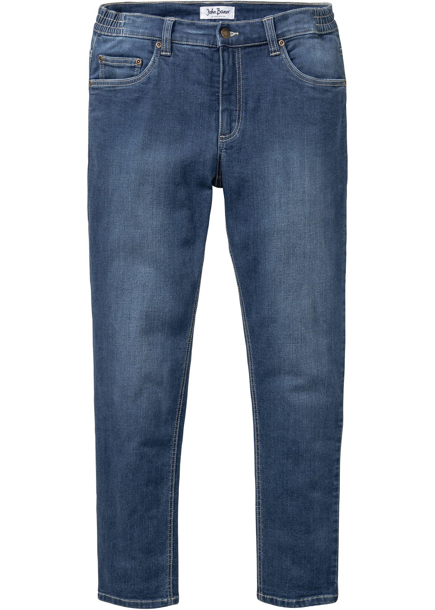 Jean thermo extensible Regular Fit avec élastique latéral, Tapered