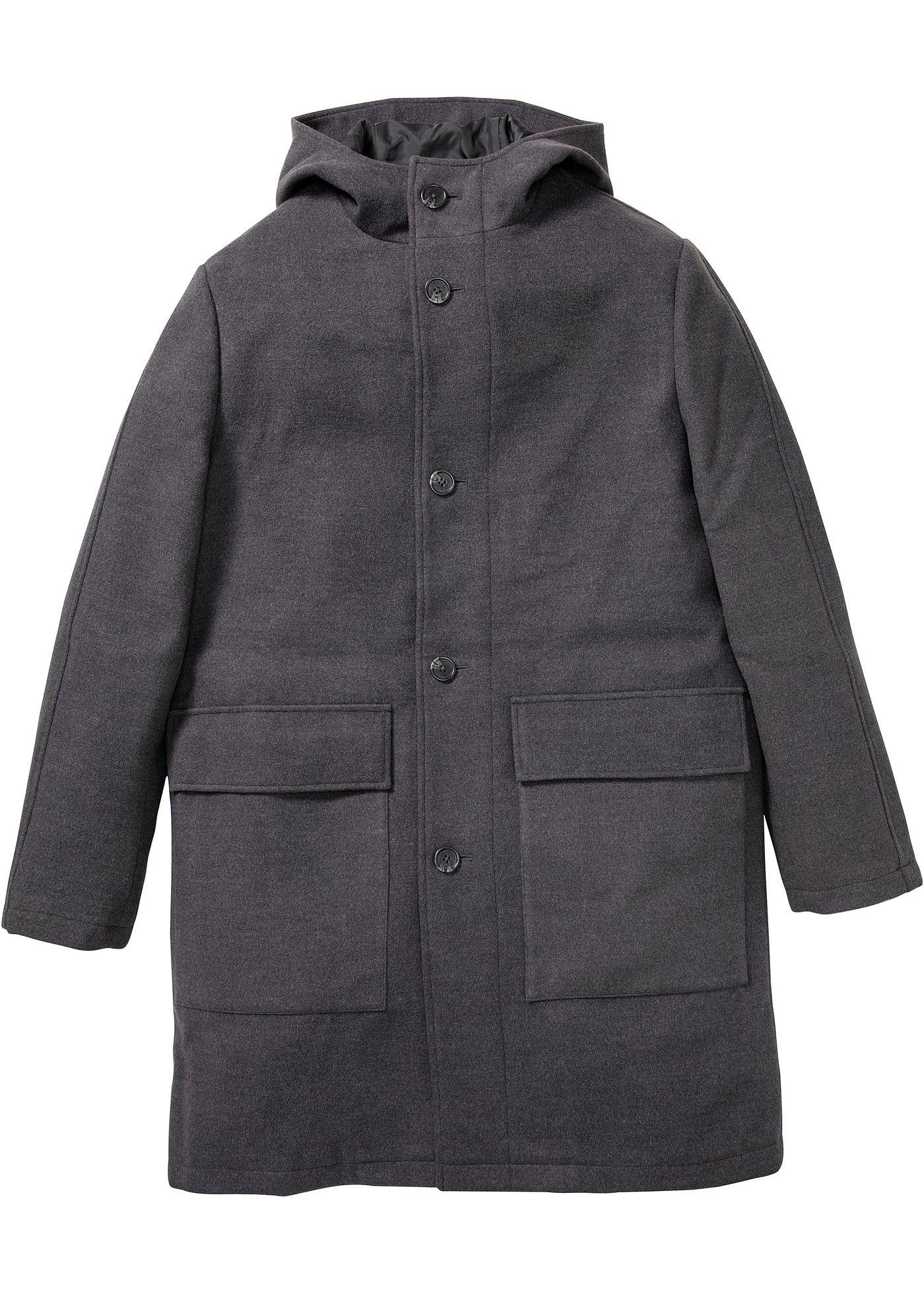 Manteau court en imitation laine avec capuche