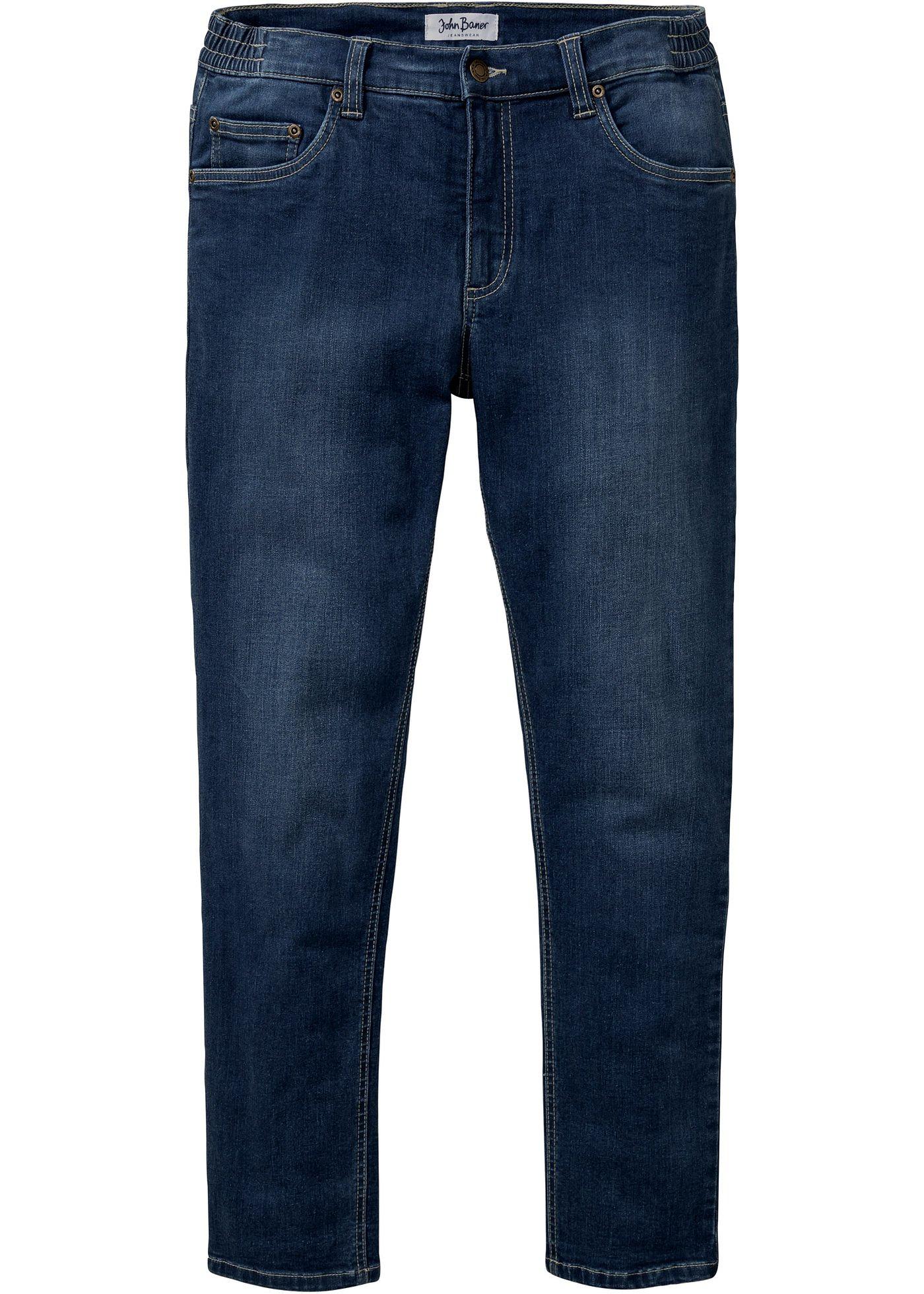 Jean thermo extensible Regular Fit avec élastique latéral, Tapered