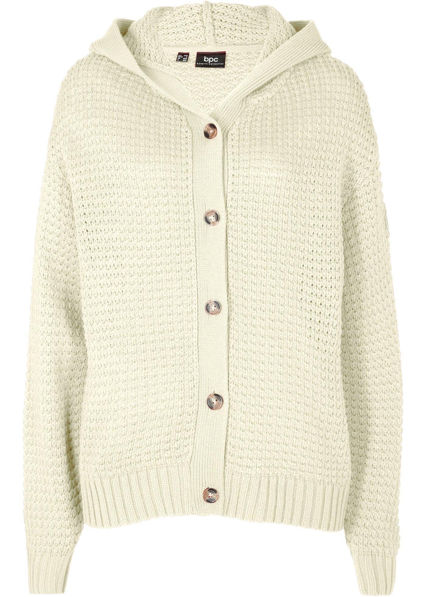 Veste en maille à gros boutons et capuche