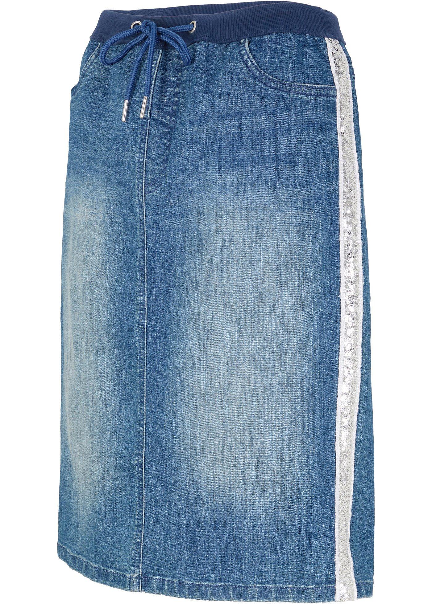 Jupe en jean avec taille confortable et rayures brillantes