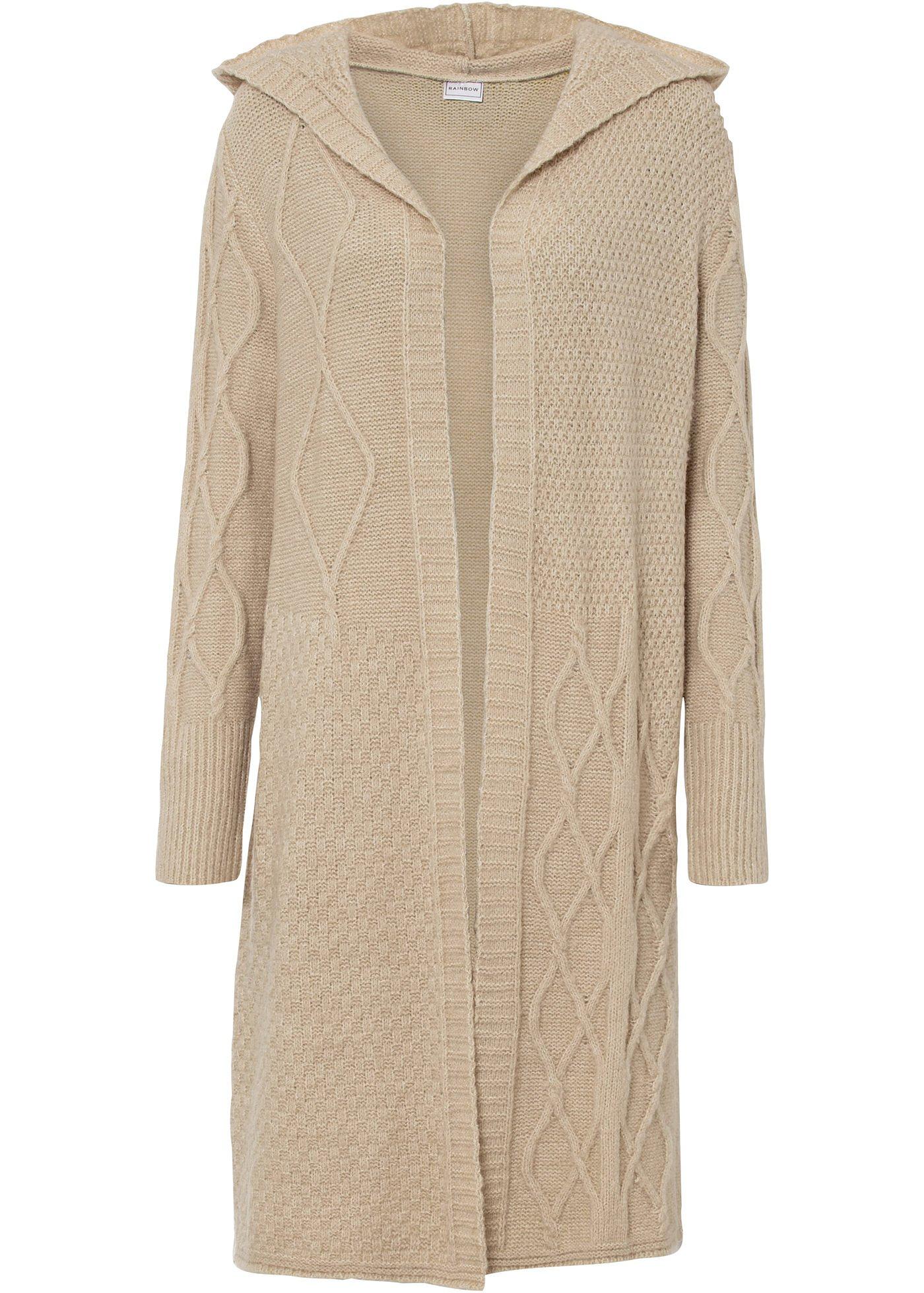 Gilet long en maille à capuche