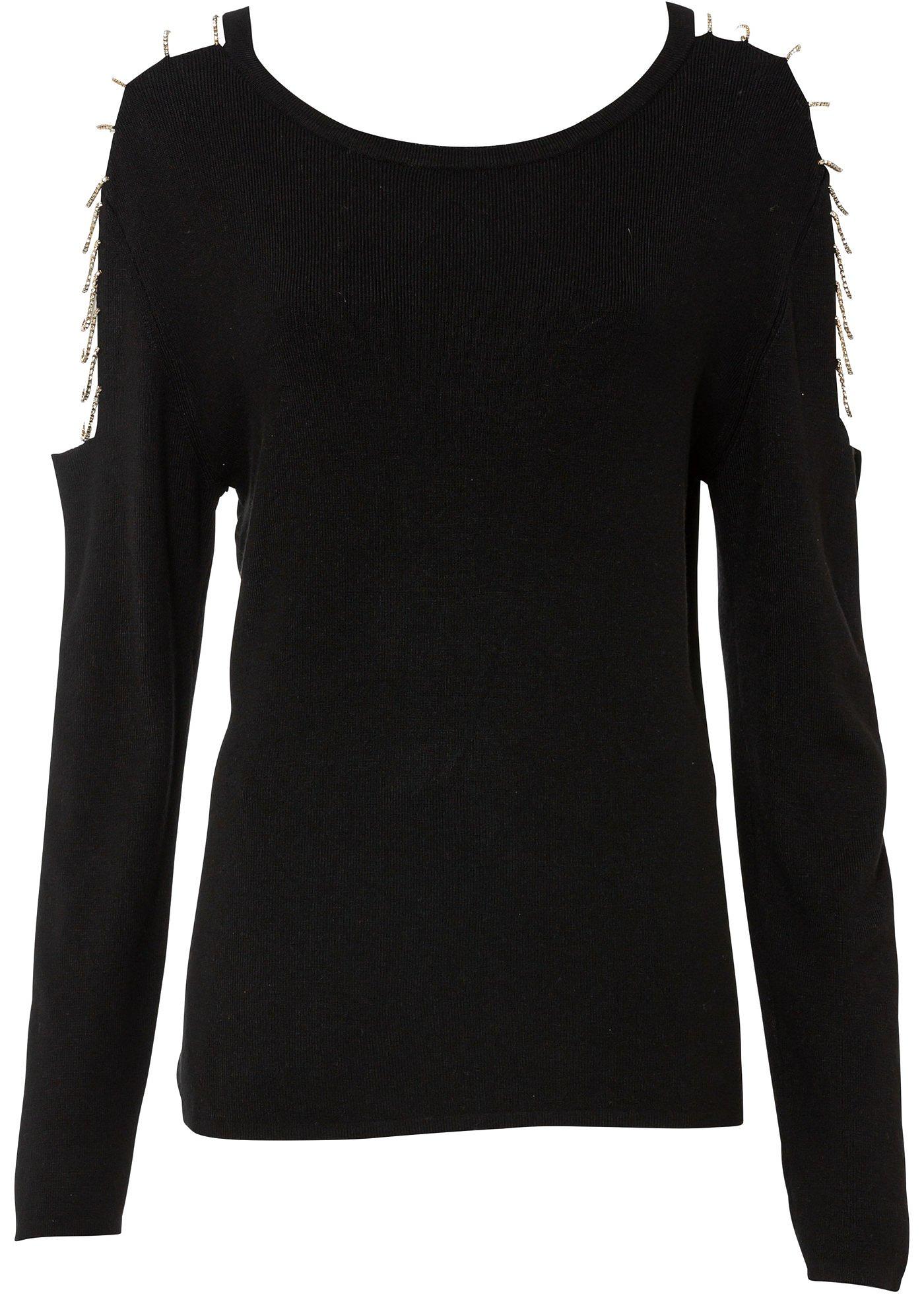 Pull finement côtelé avec chaînes strassées