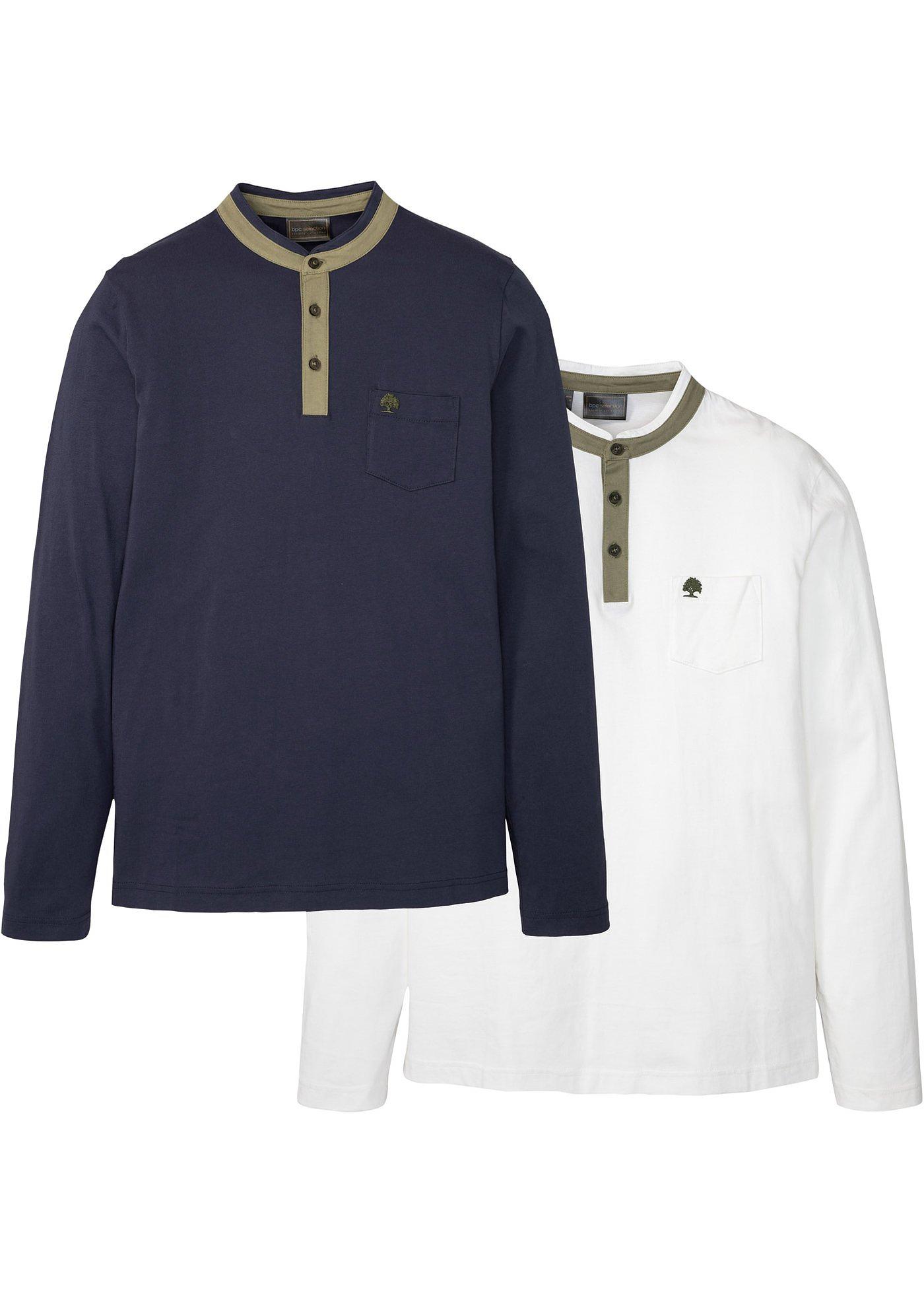 Lot de 2 T-shirts manches longues col Henley montant
