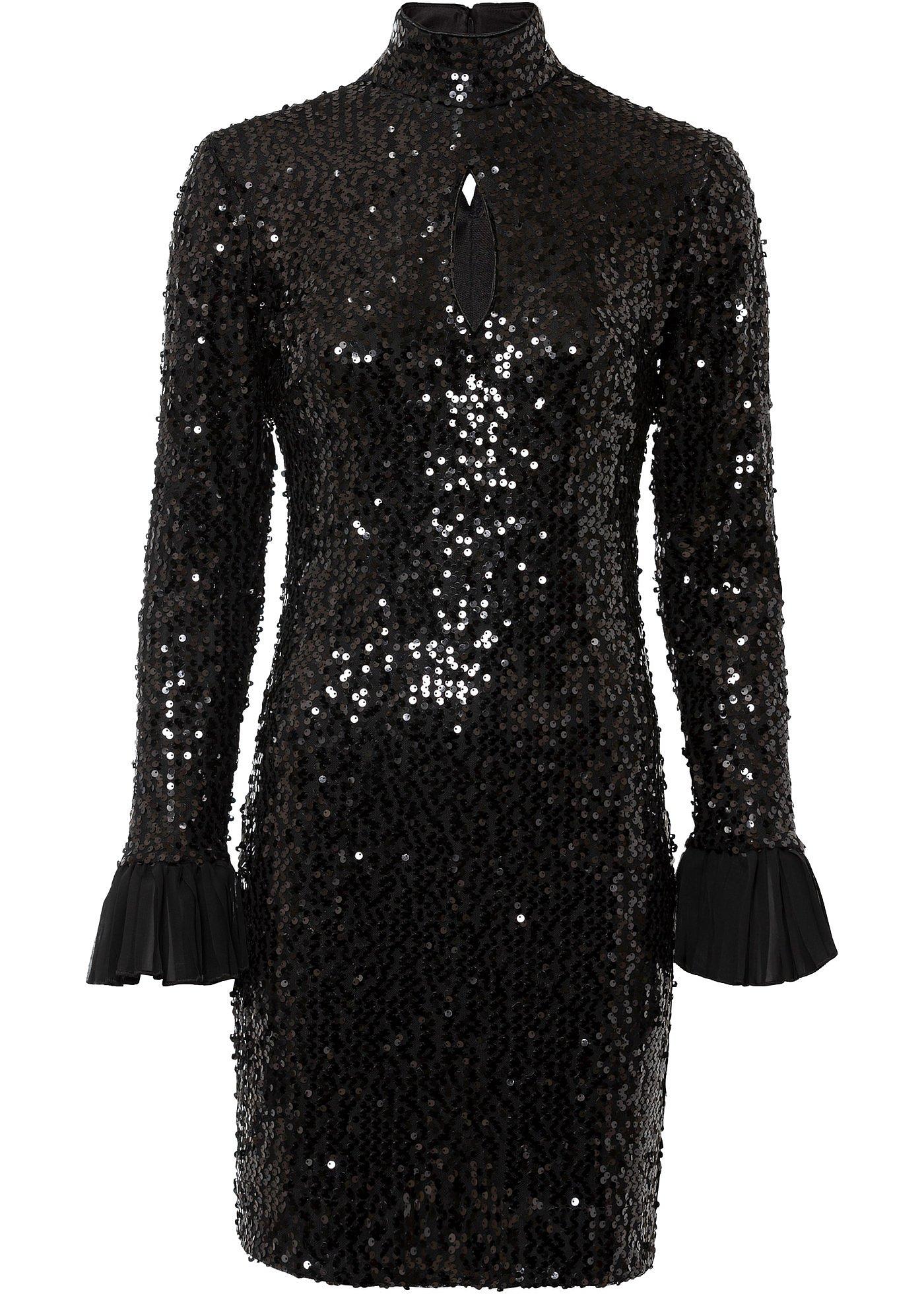 F?�minine et ravissante : robe ?� paillettes avec d?�coupe et volants - noir