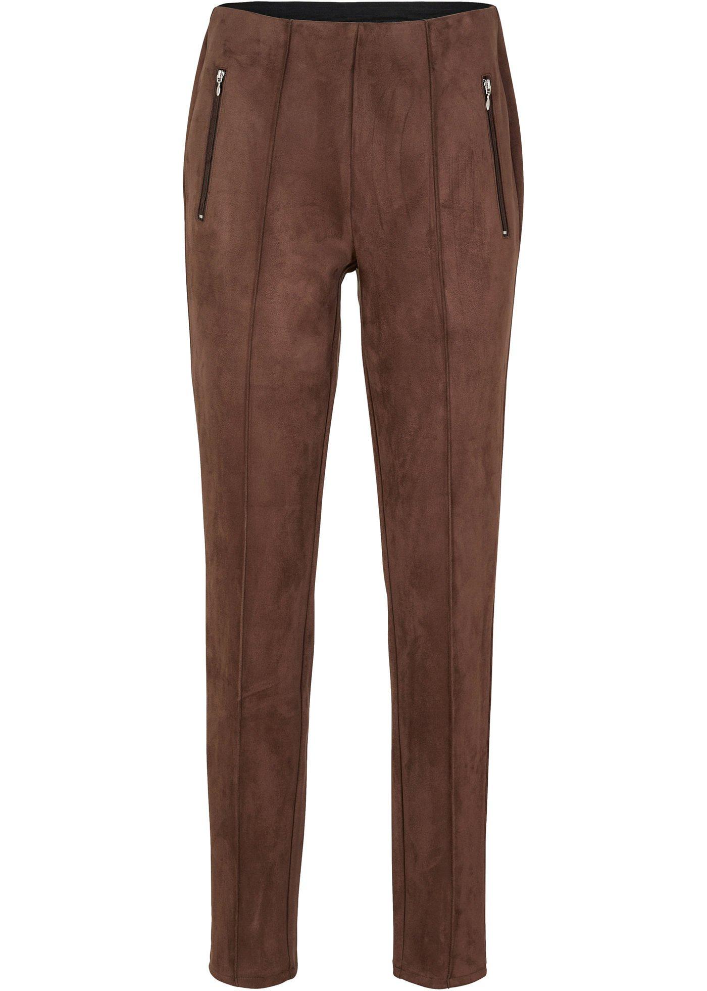 Pantalon synthétique imitation cuir velours avec passepoil et taille confortable, Straight