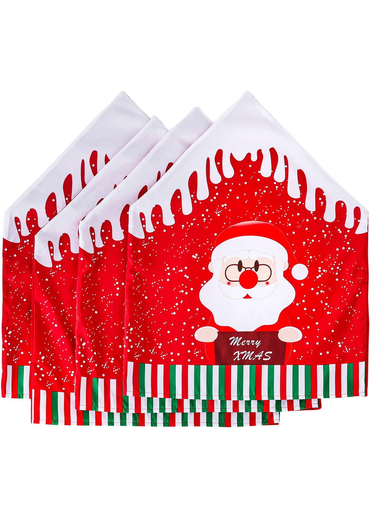 Lot de 4 housses de chaise avec Père Noël et toit enneigé