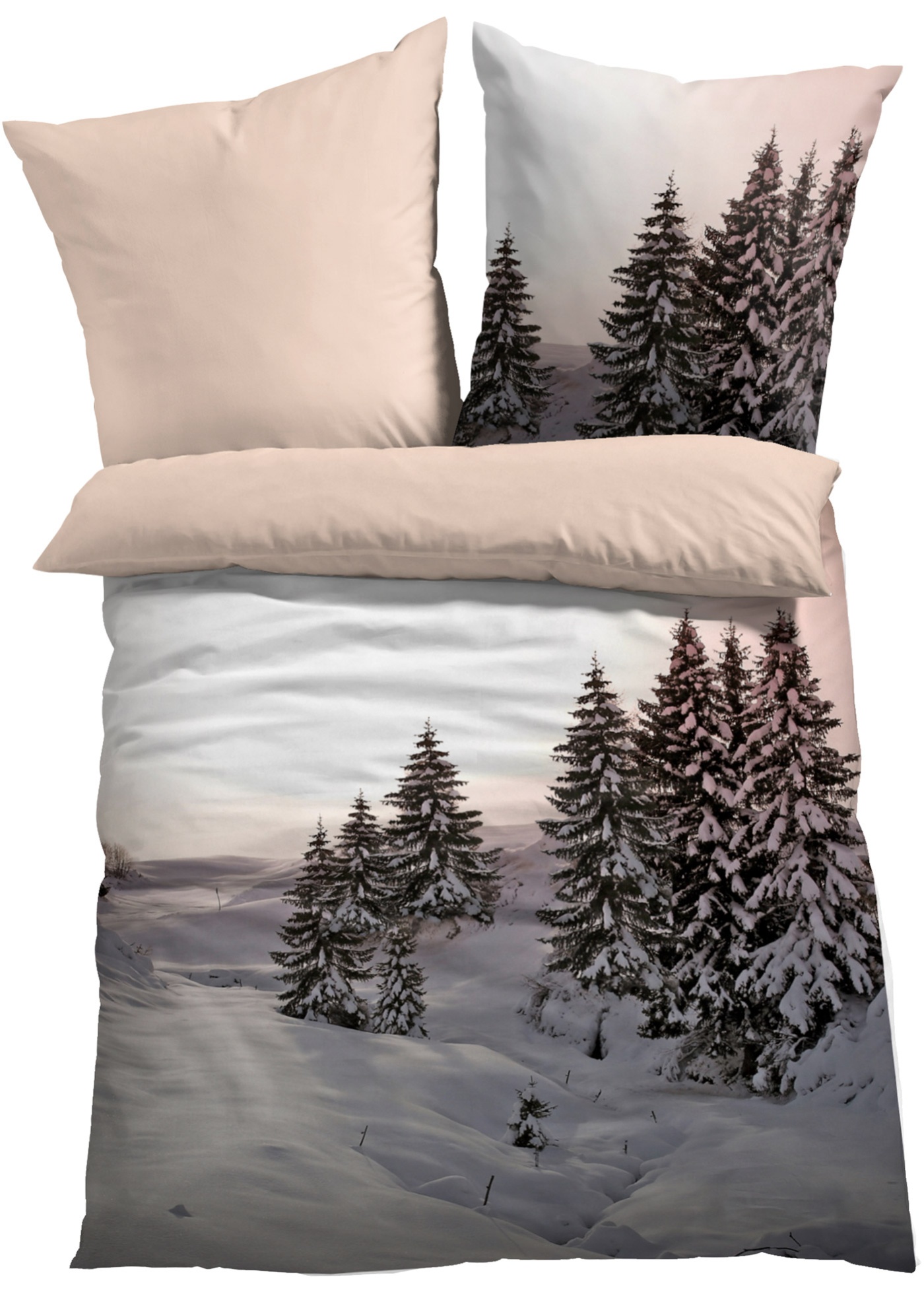 parure de lit réversible avec paysage en hiver