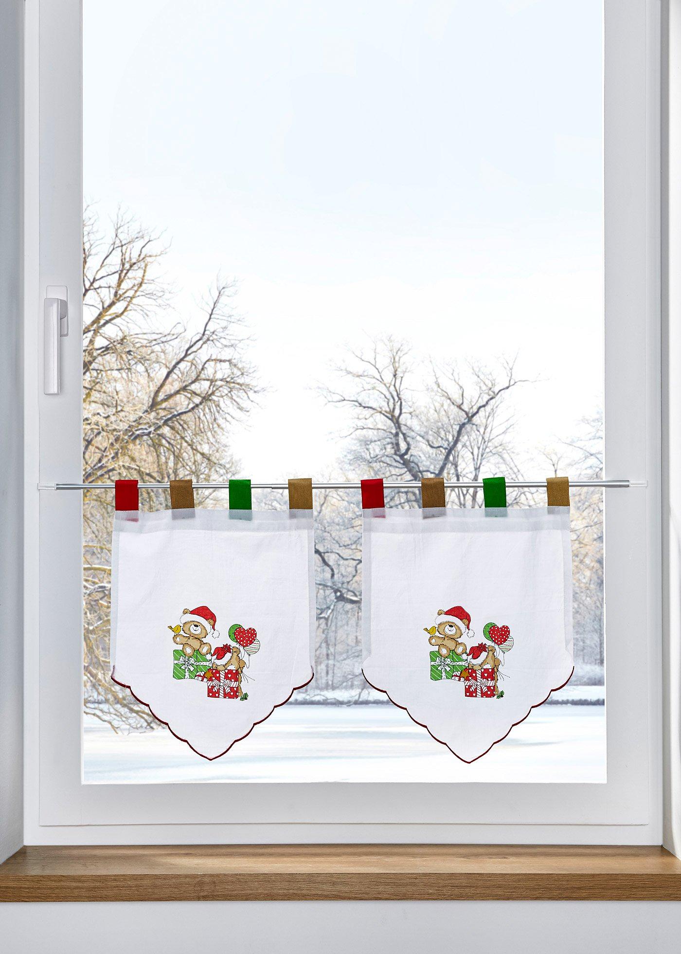 Brise-bise en coton avec broderie ourson (Ens. 2 pces.)