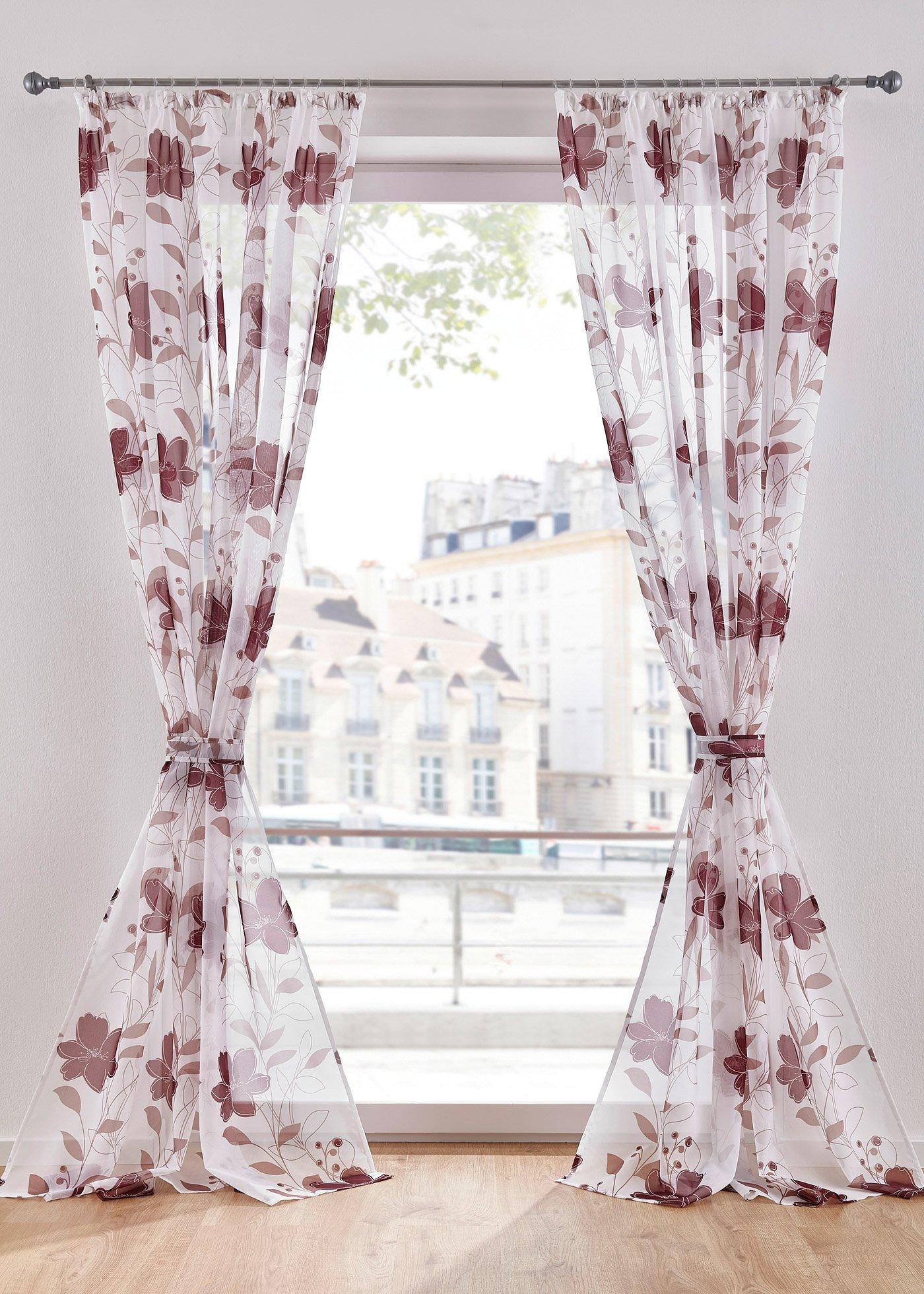 Voilage imprimé floral avec embrasse incluse (1 pce.)