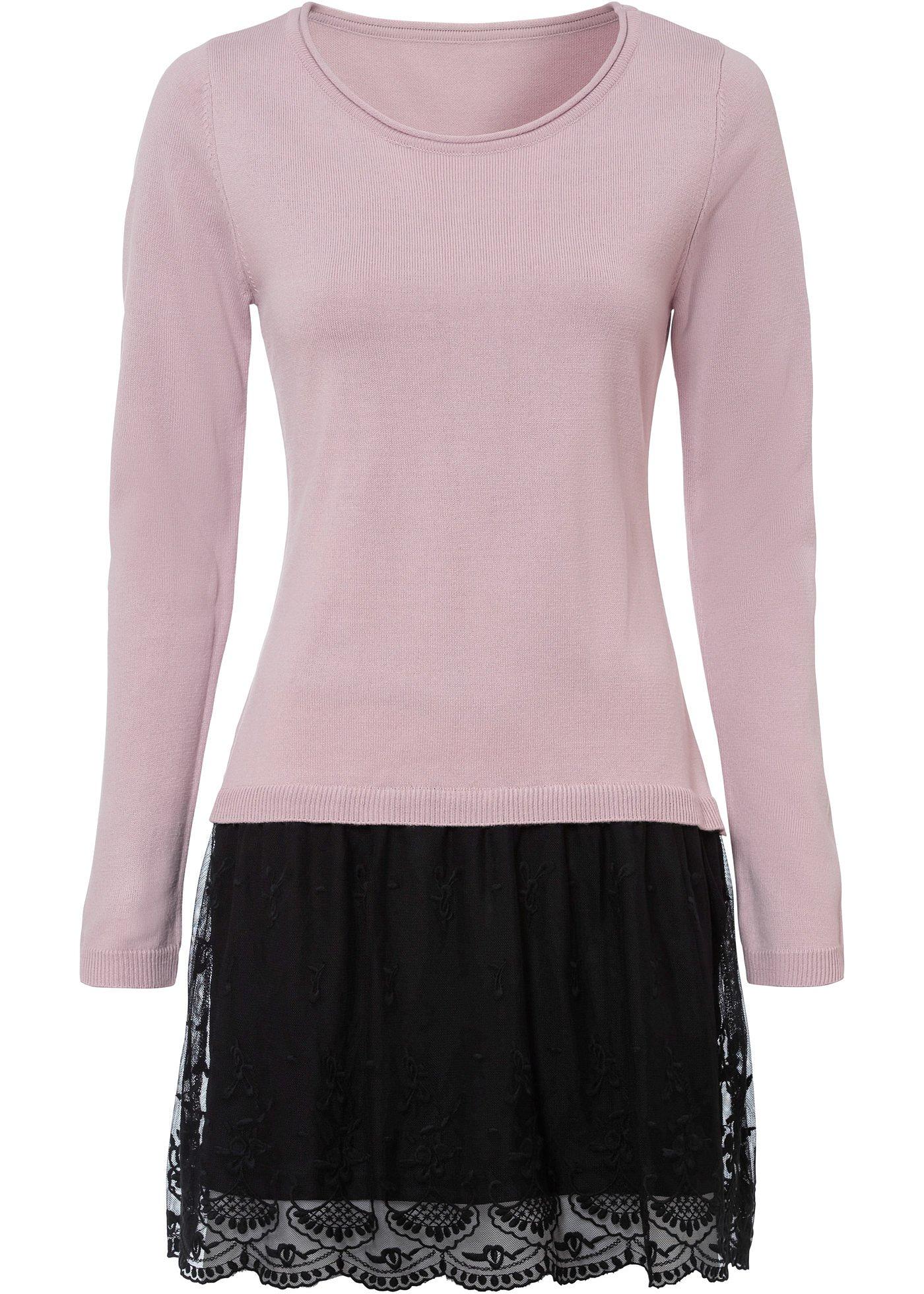 Robe en maille avec jupe dentelle