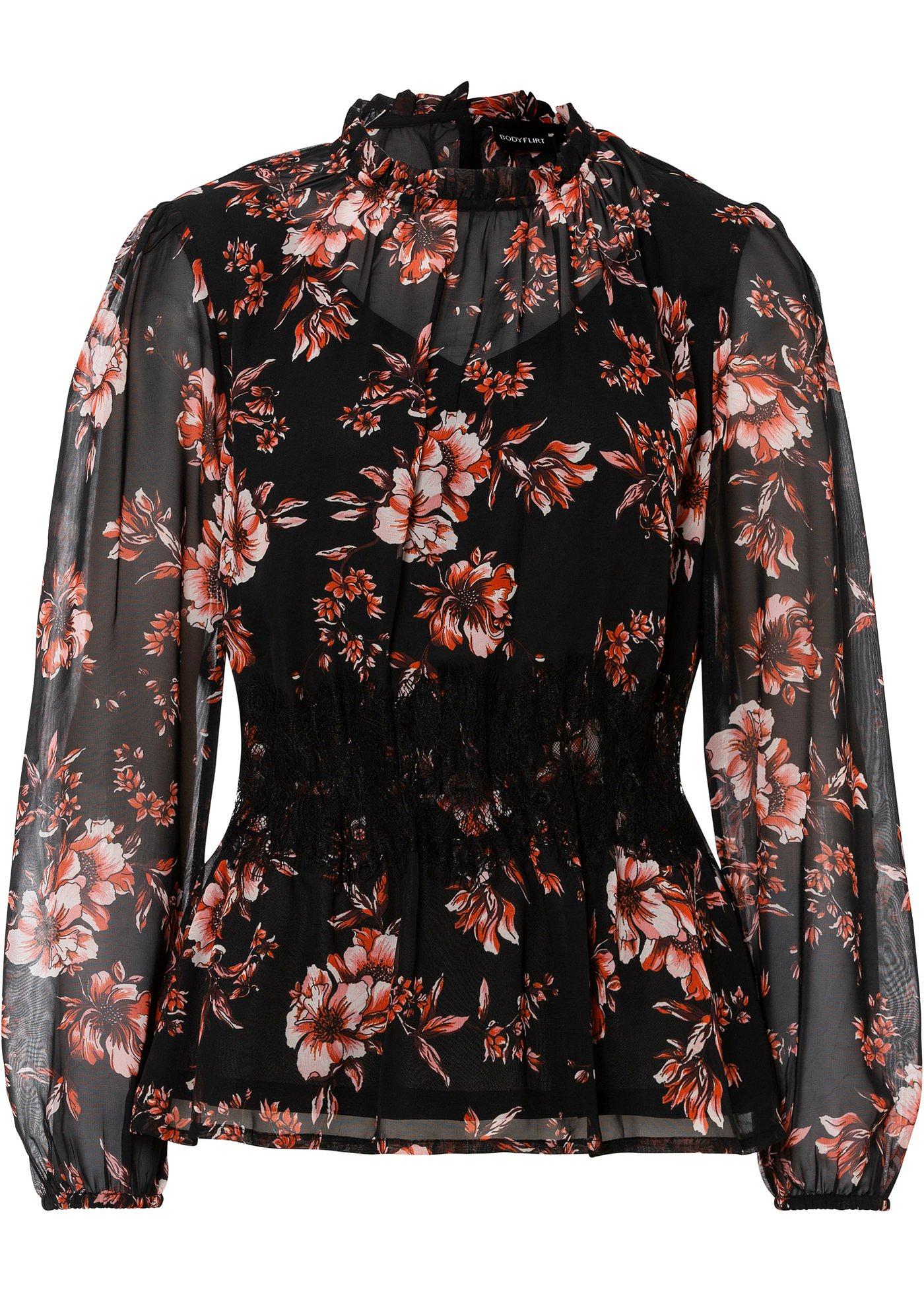 Blouse imprimée à dentelle