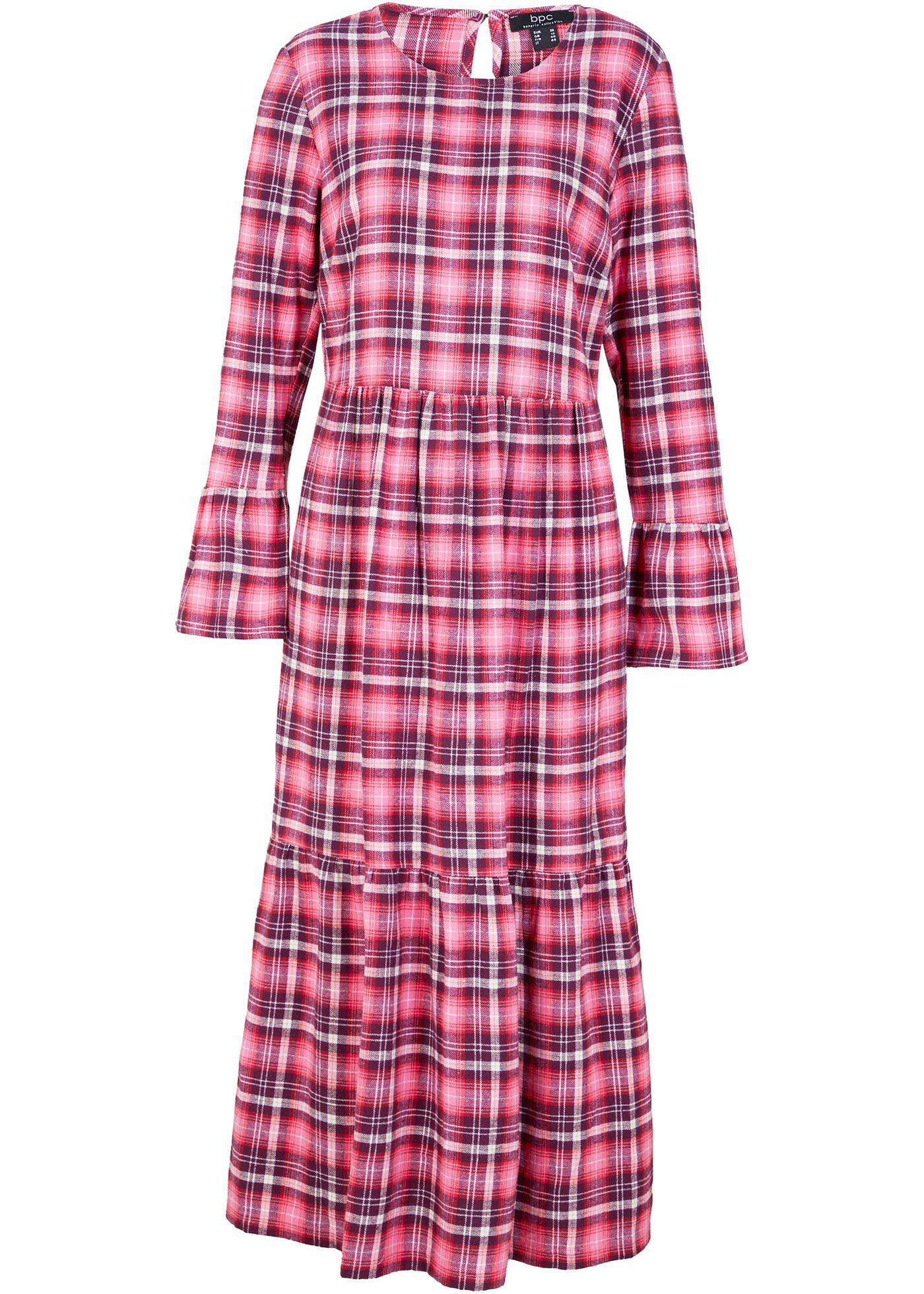 Robe longue à carreaux en flanelle avec volants