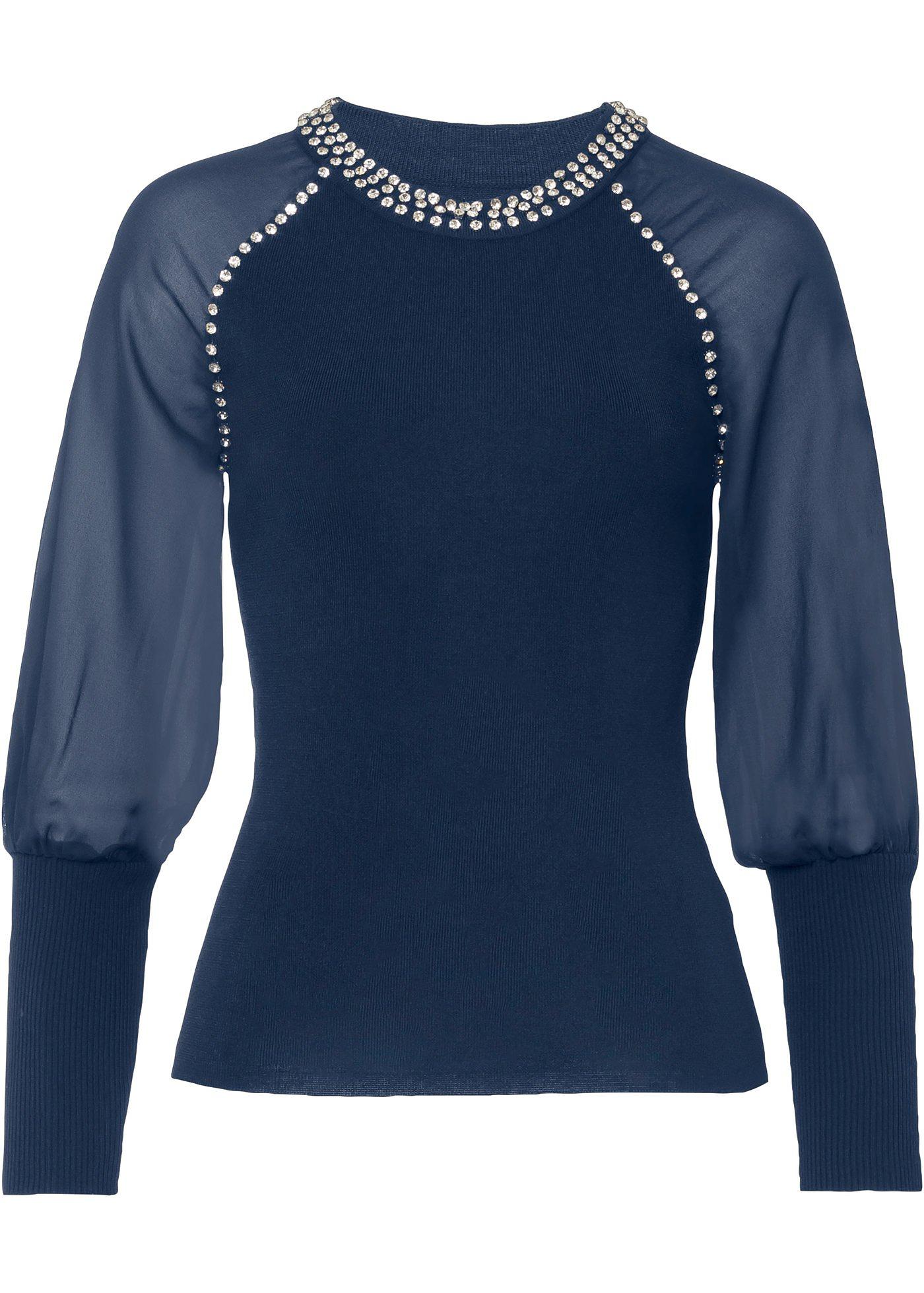 Pull avec strass et manches en chiffon