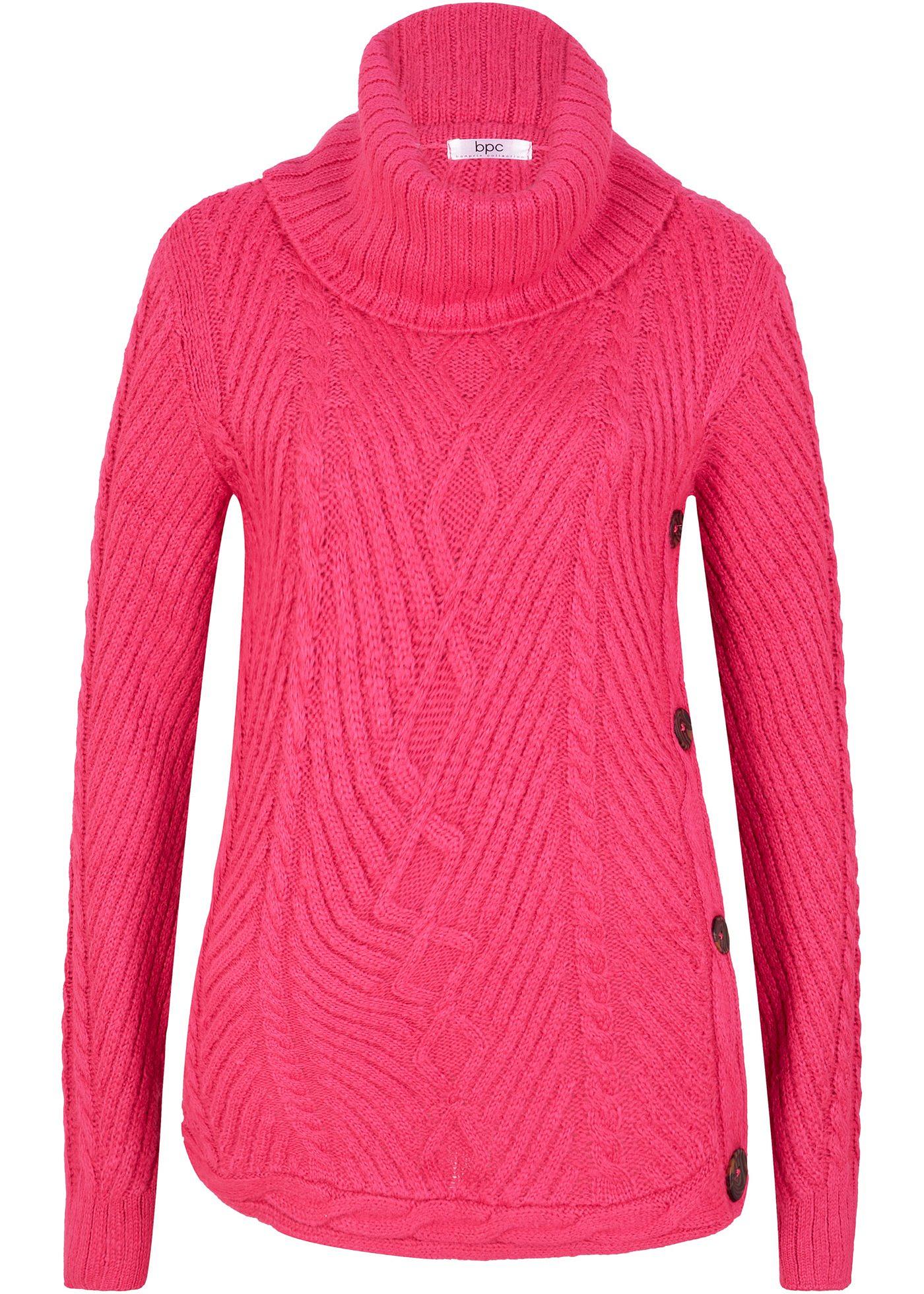 Pull col roulé à détail bouton