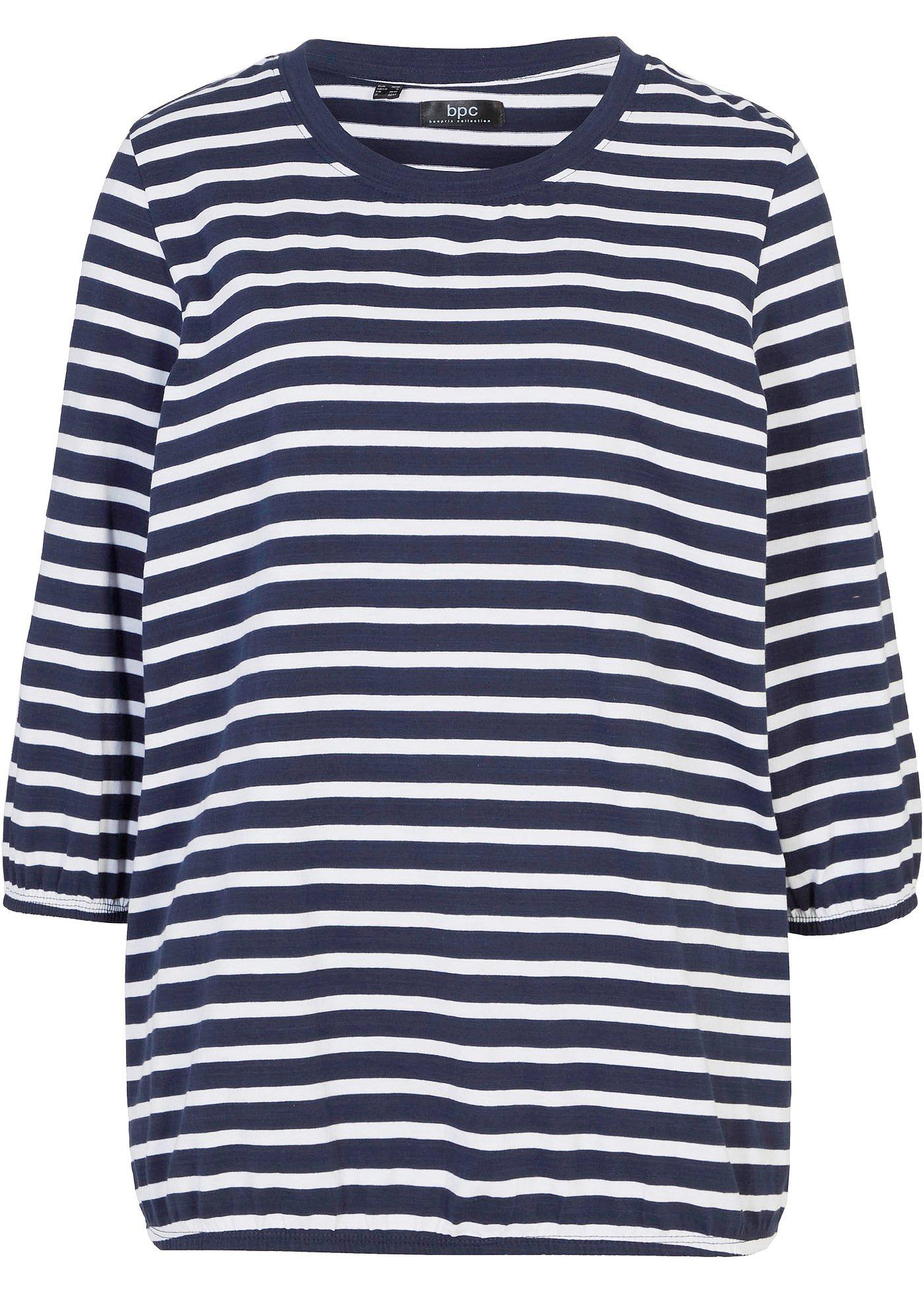 T-shirt coton rayé avec manches 3/4