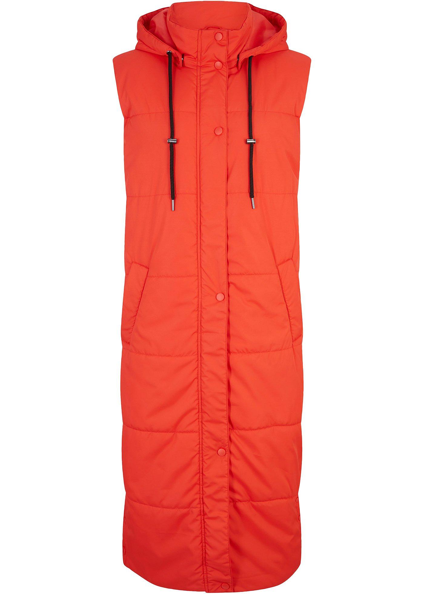 Image de Gilet long sans manches matelassé avec capuche et fentes latérales