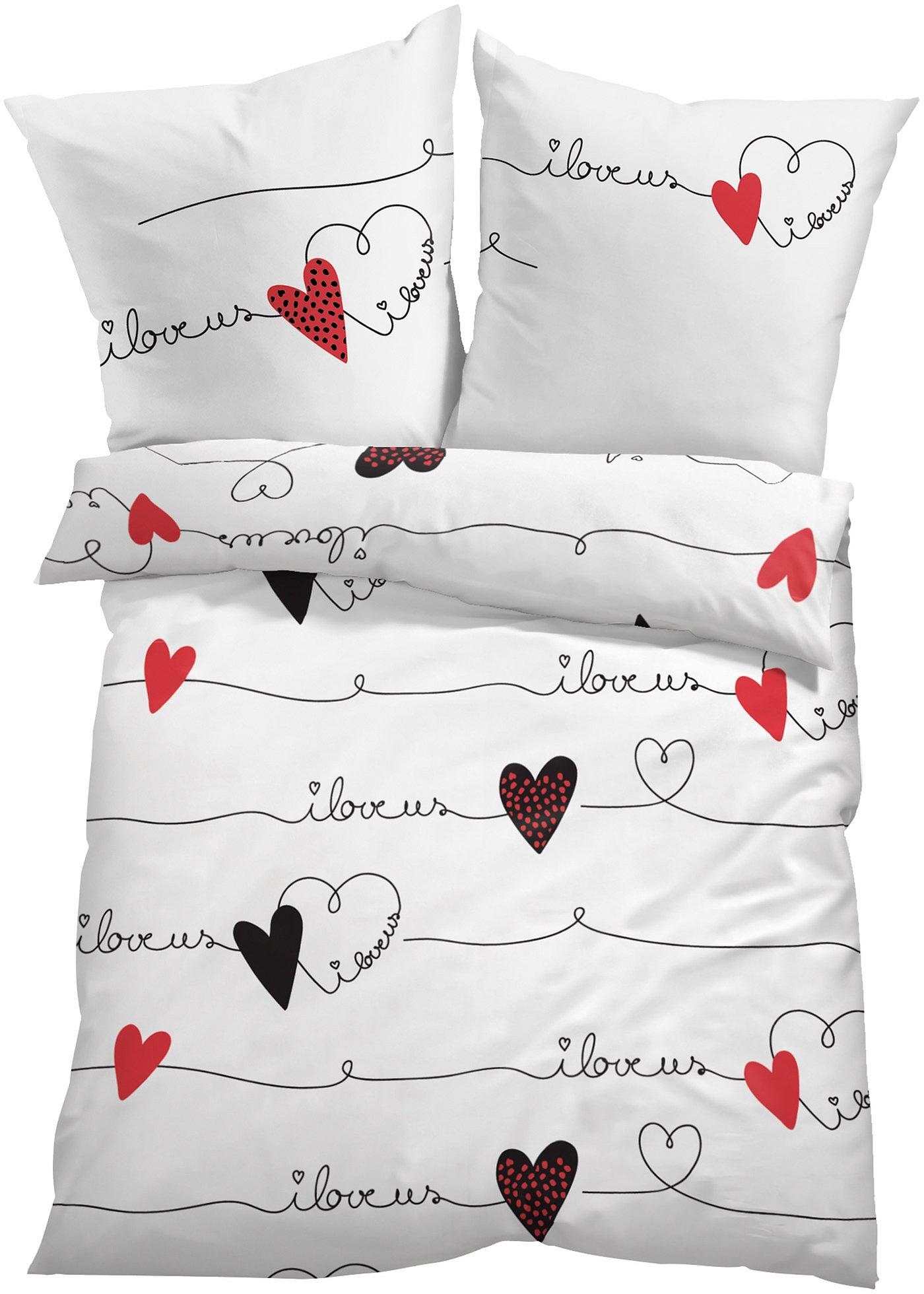 Parure de lit avec inscription et cœurs