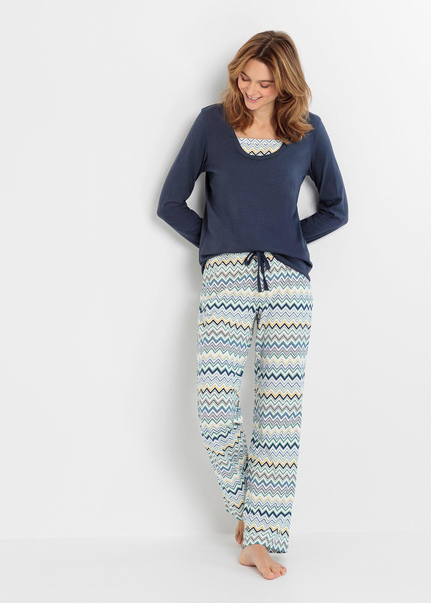 Pyjama Manches Longues Coton Interlock SINGOALA BLEU ET IMPRIME