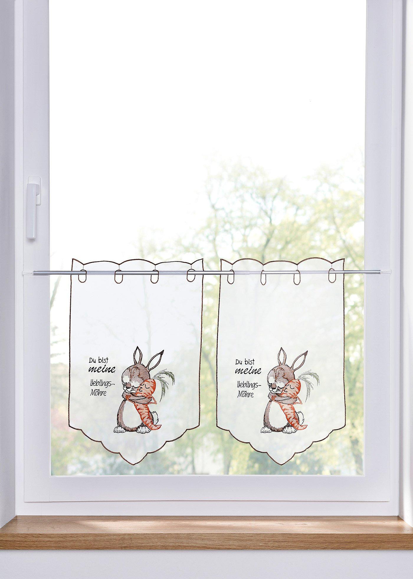 Vitrage en pointe avec broderie (Ens. 2 pces.)