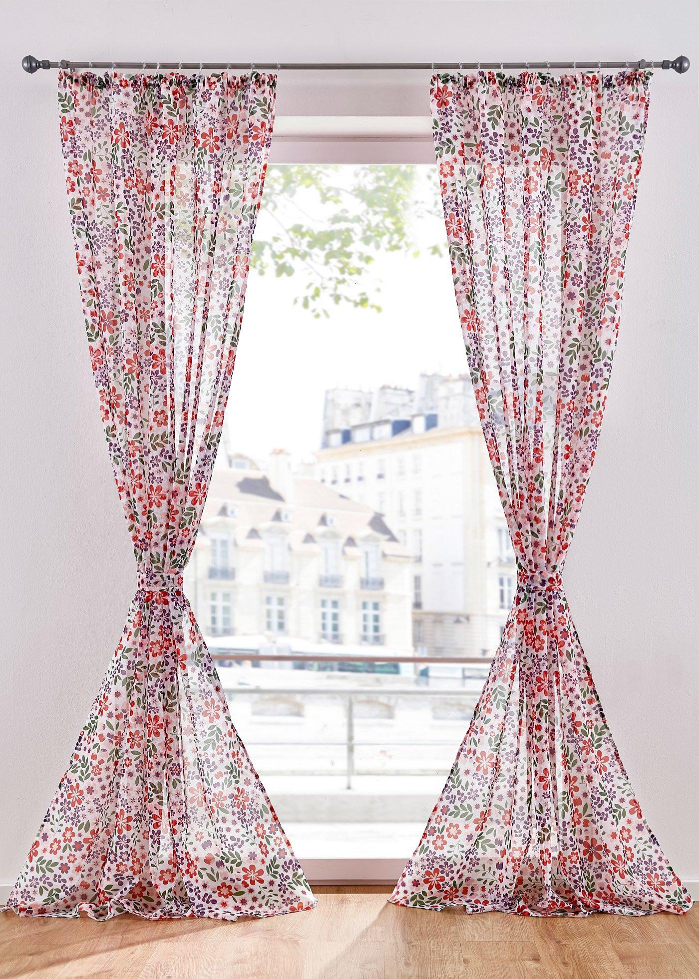 Voilage avec imprimé petites fleurs incl. embrasse (1 pce.)