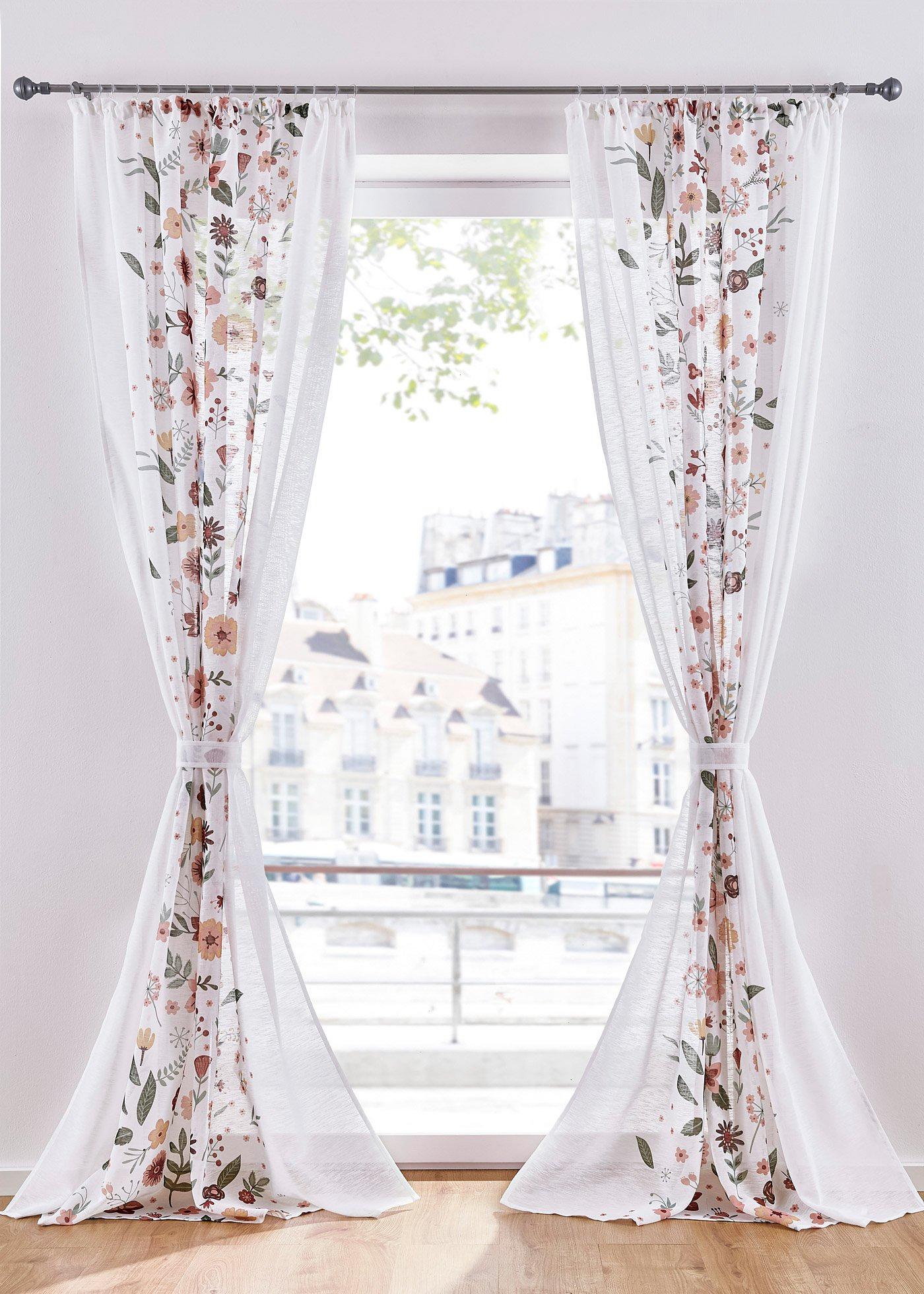 Panneau avec imprimé floral, embrasse incluse (1 pce.)