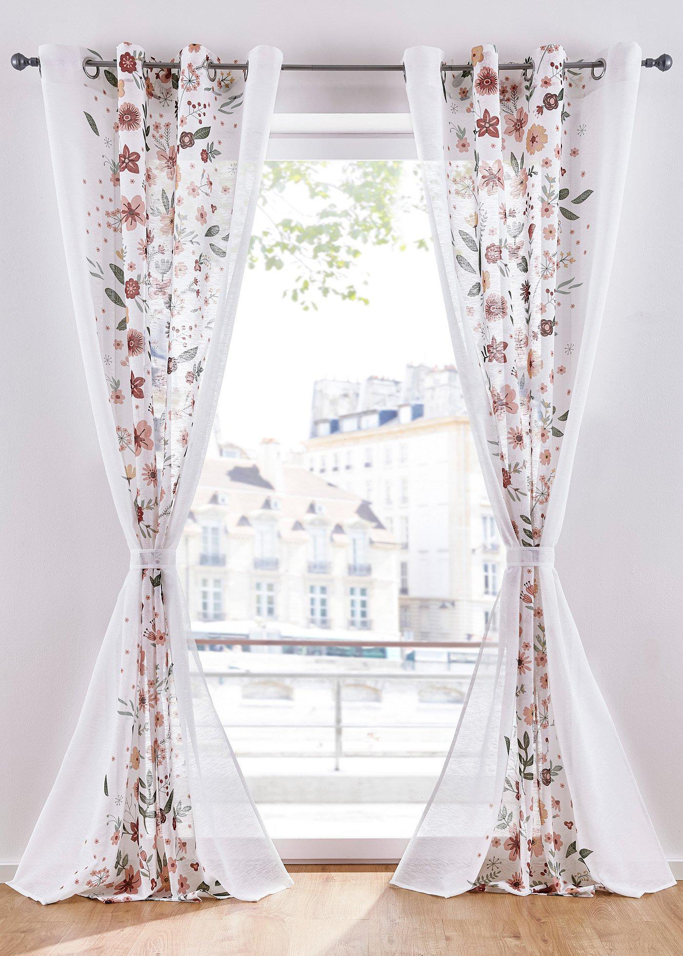 Panneau avec imprimé floral, embrasse incluse (1 pce.)