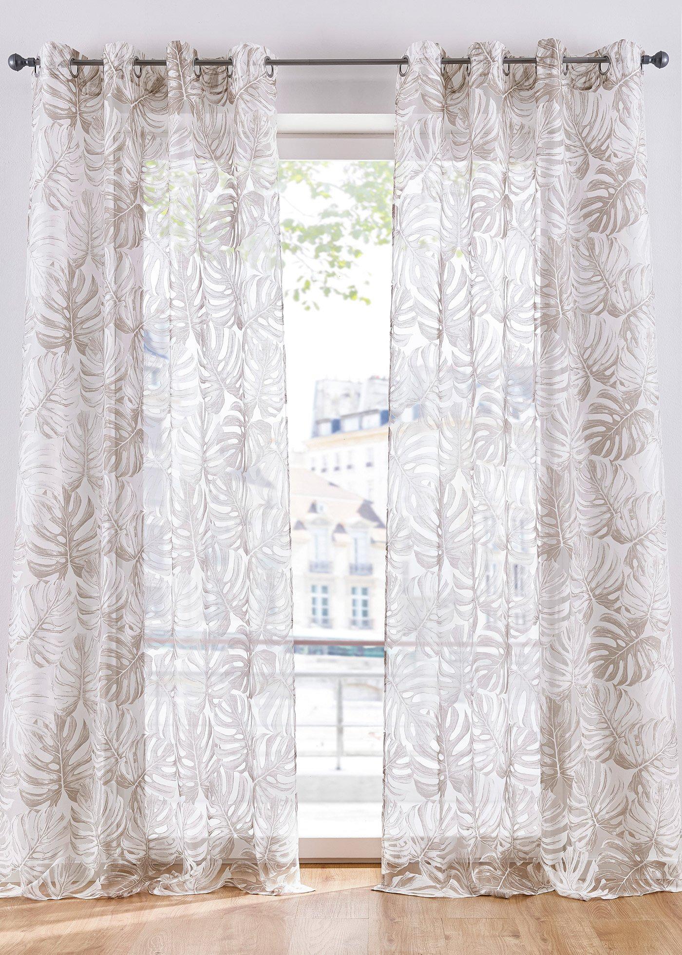 Rideau en dévoré avec imprimé végétal (1 pce.)