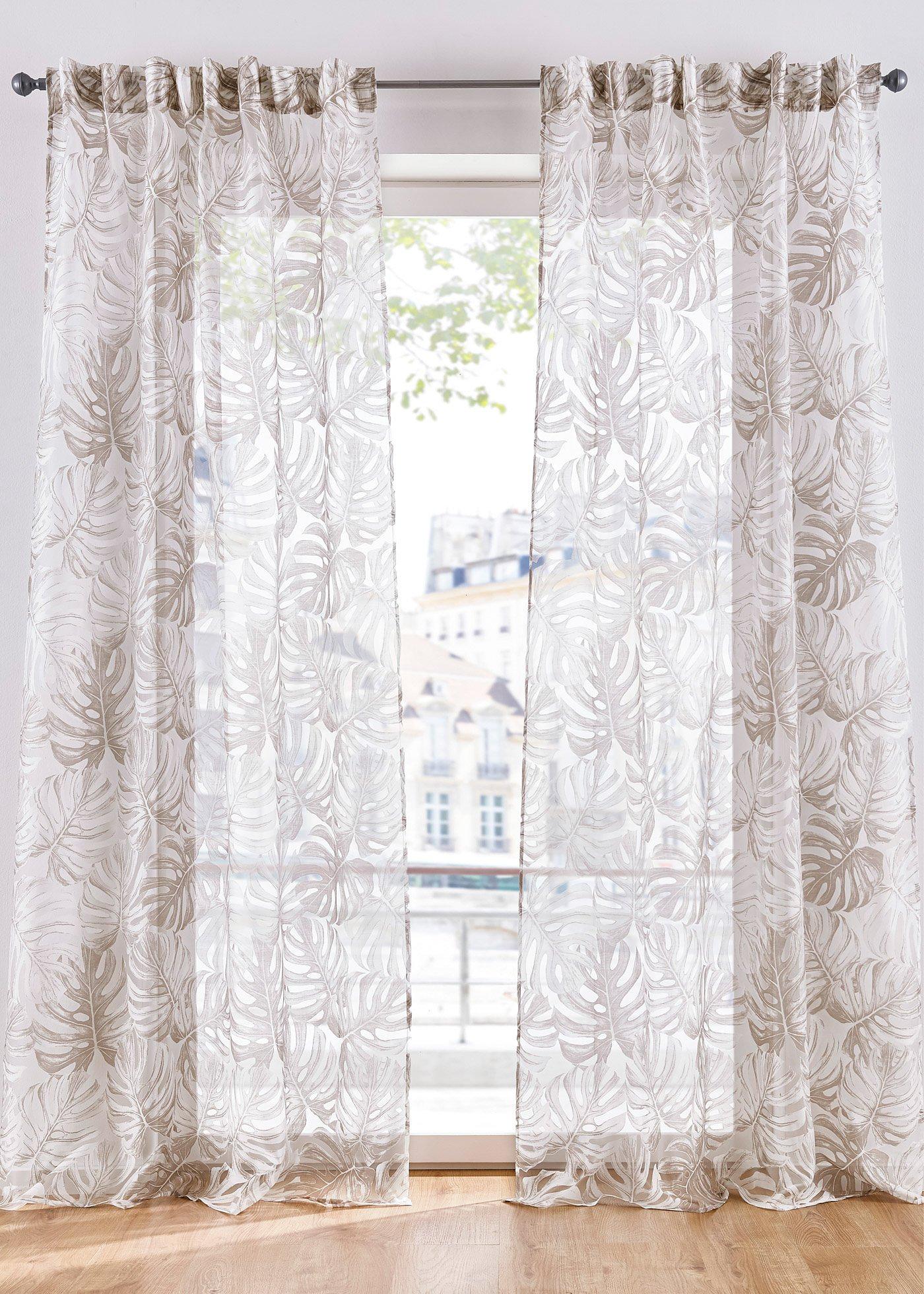 Rideau en dévoré avec imprimé végétal (1 pce.)