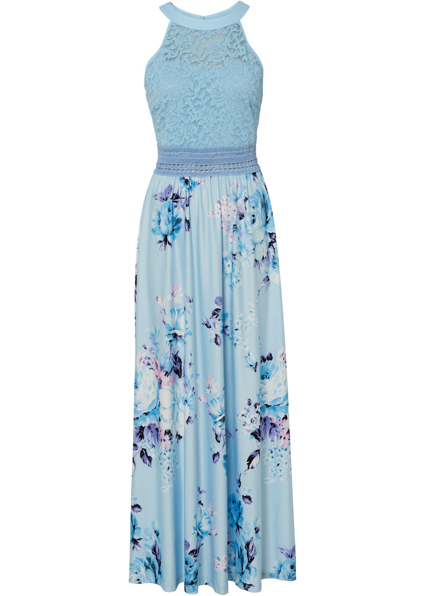 robe longue estivale à imprimé floral et dentelle