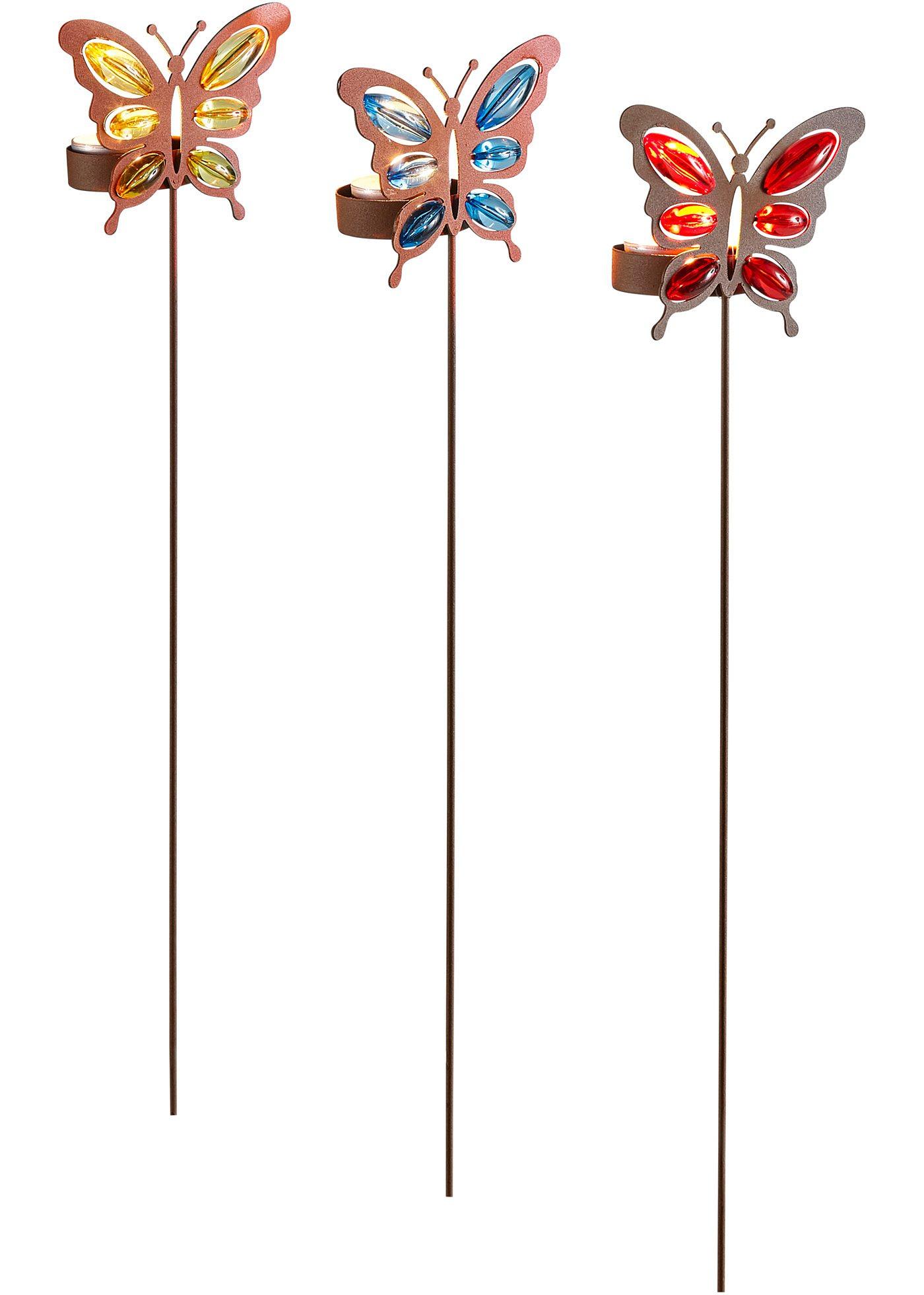 Lot de 3 porte-bougies chauffe-plat papillons sur pique