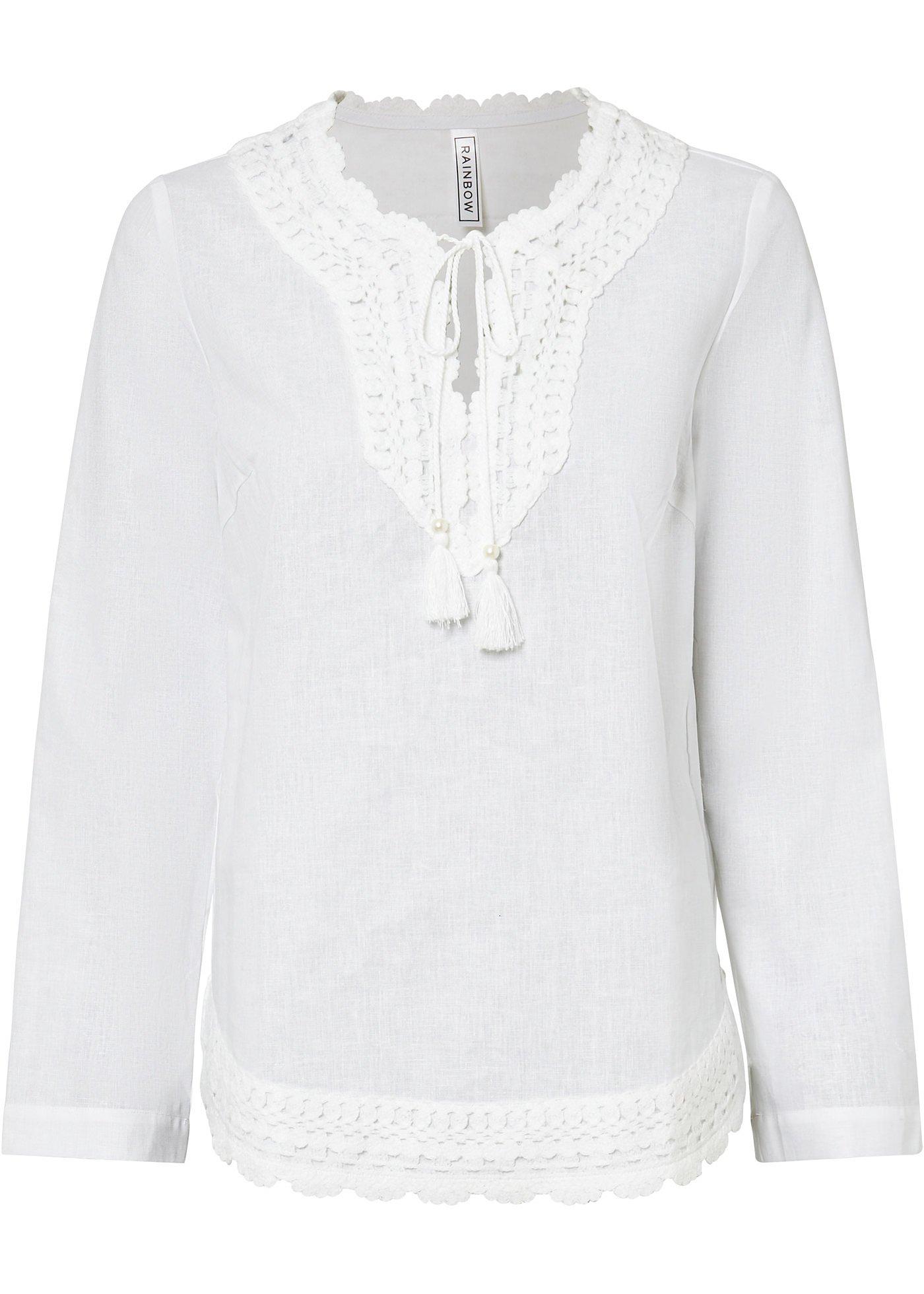 Image de Blouse en lin majoritaire avec dentelle