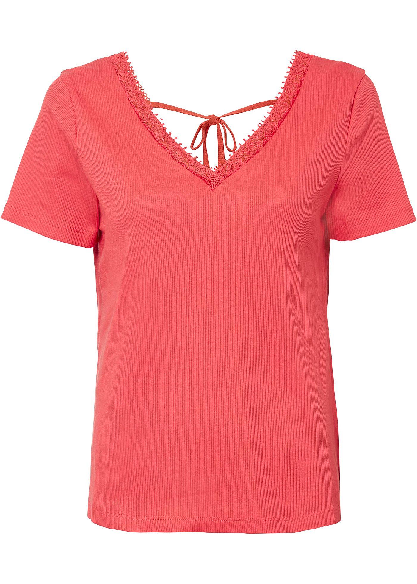 T-shirt côtelé à dentelle