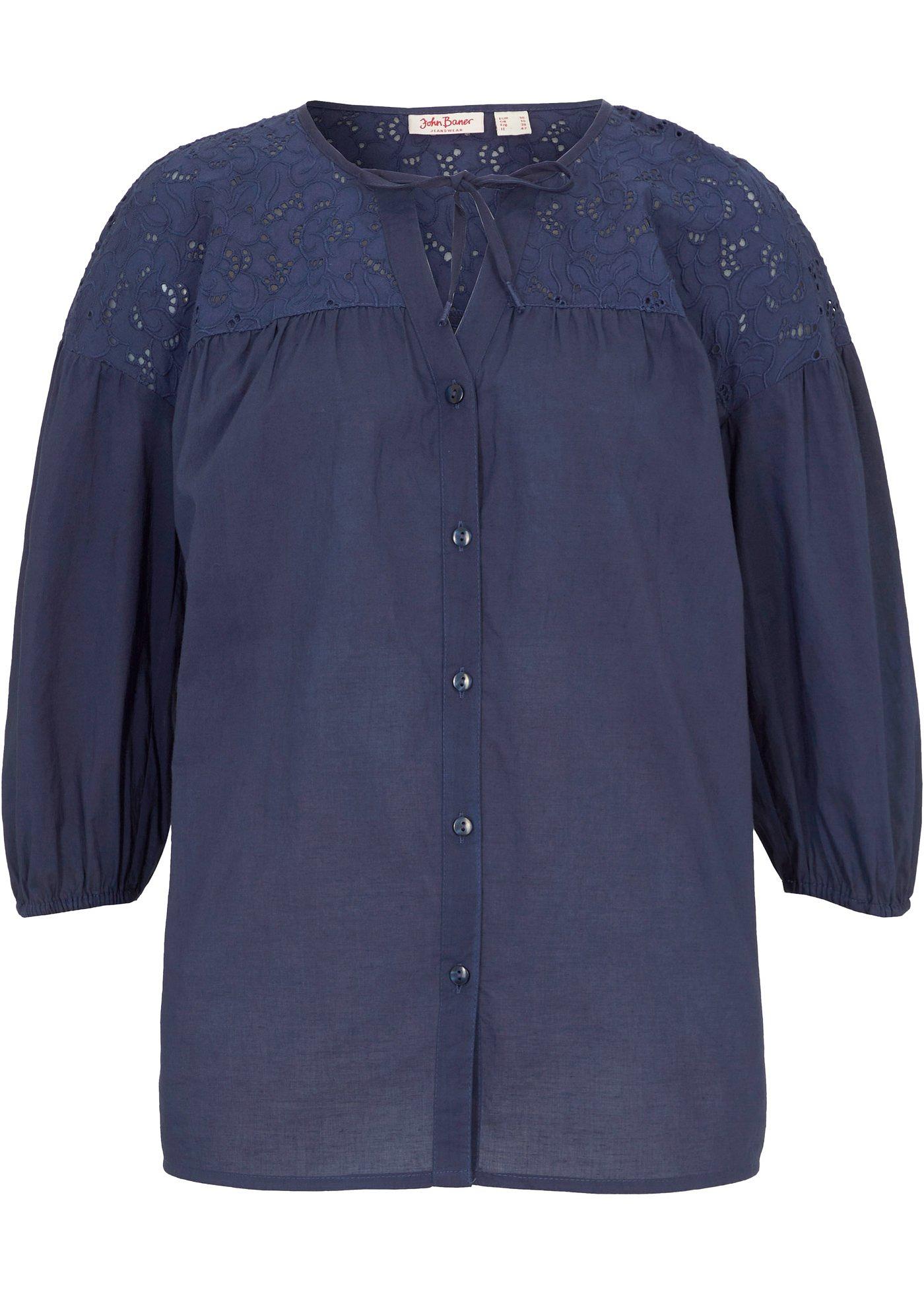 Image de Blouse manches 3/4, avec broderie ajourée