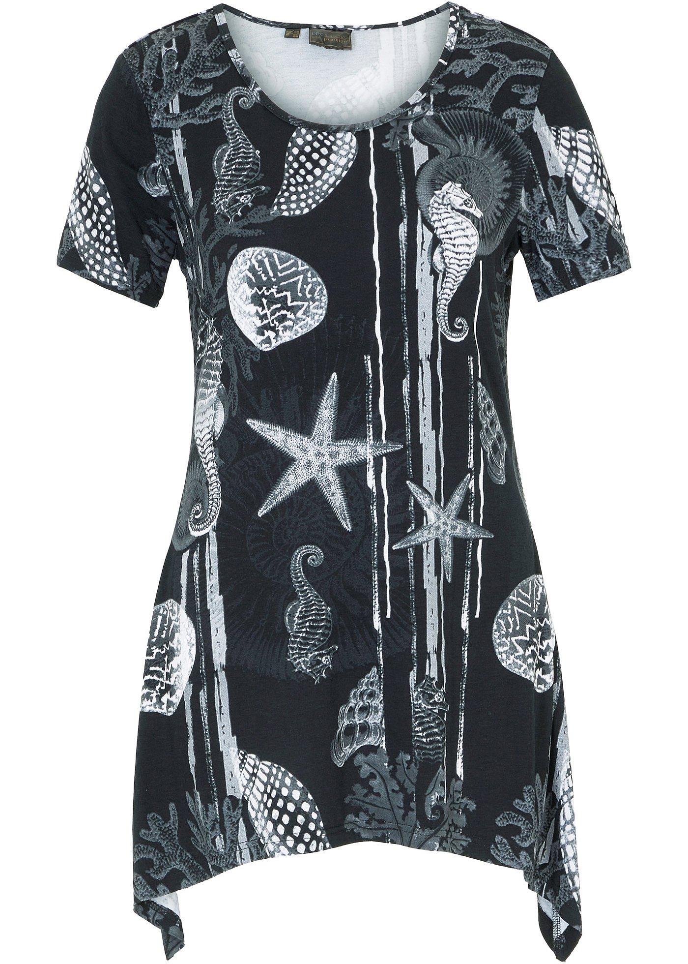 T-shirt long à pans, manches courtes