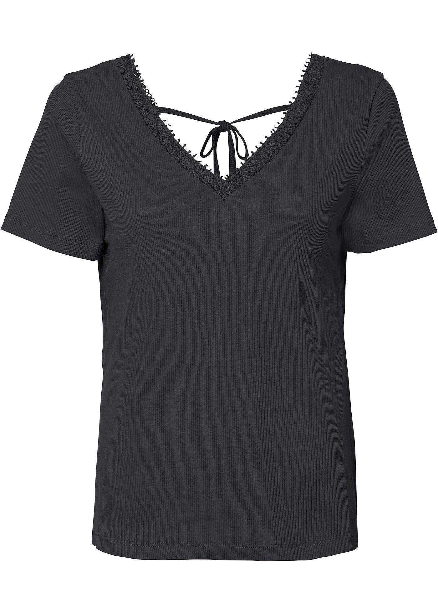 T-shirt côtelé à dentelle