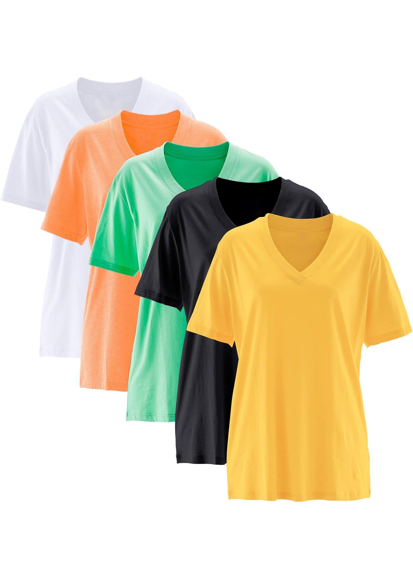 Lot de 5 T-shirts longs amples col en V, manches courtes